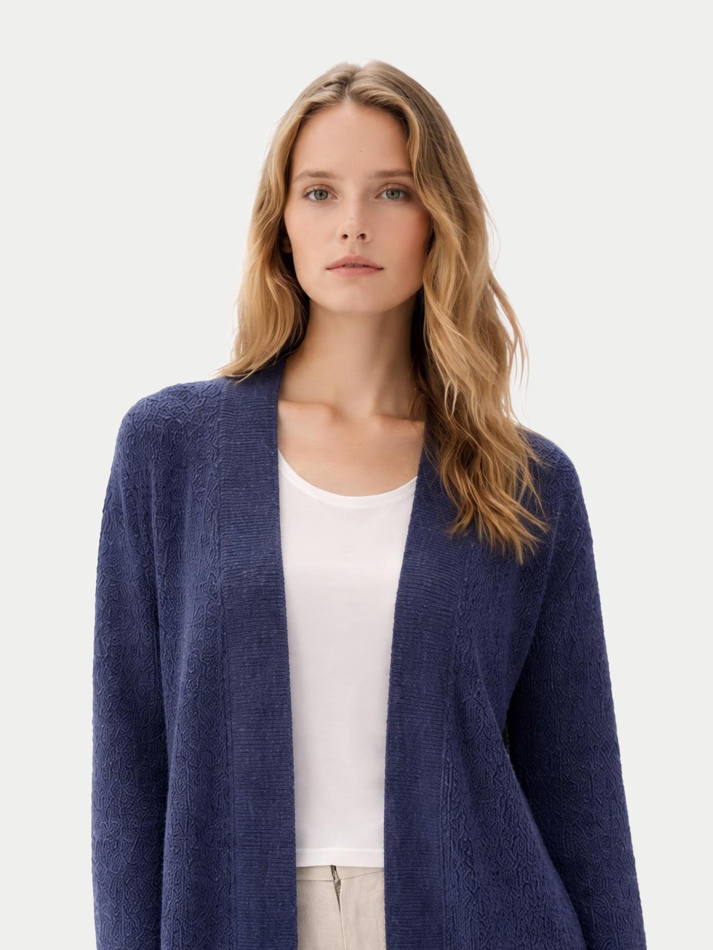 Ajour Knit Open-Front Cashmere Cardigan