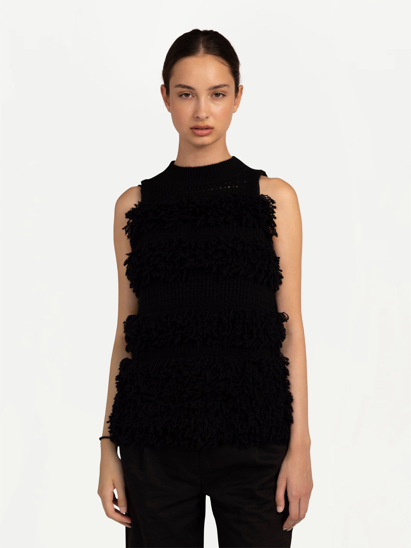 Women's Loop-Stitch Cashmere Vest Black - Gobi Cashmere