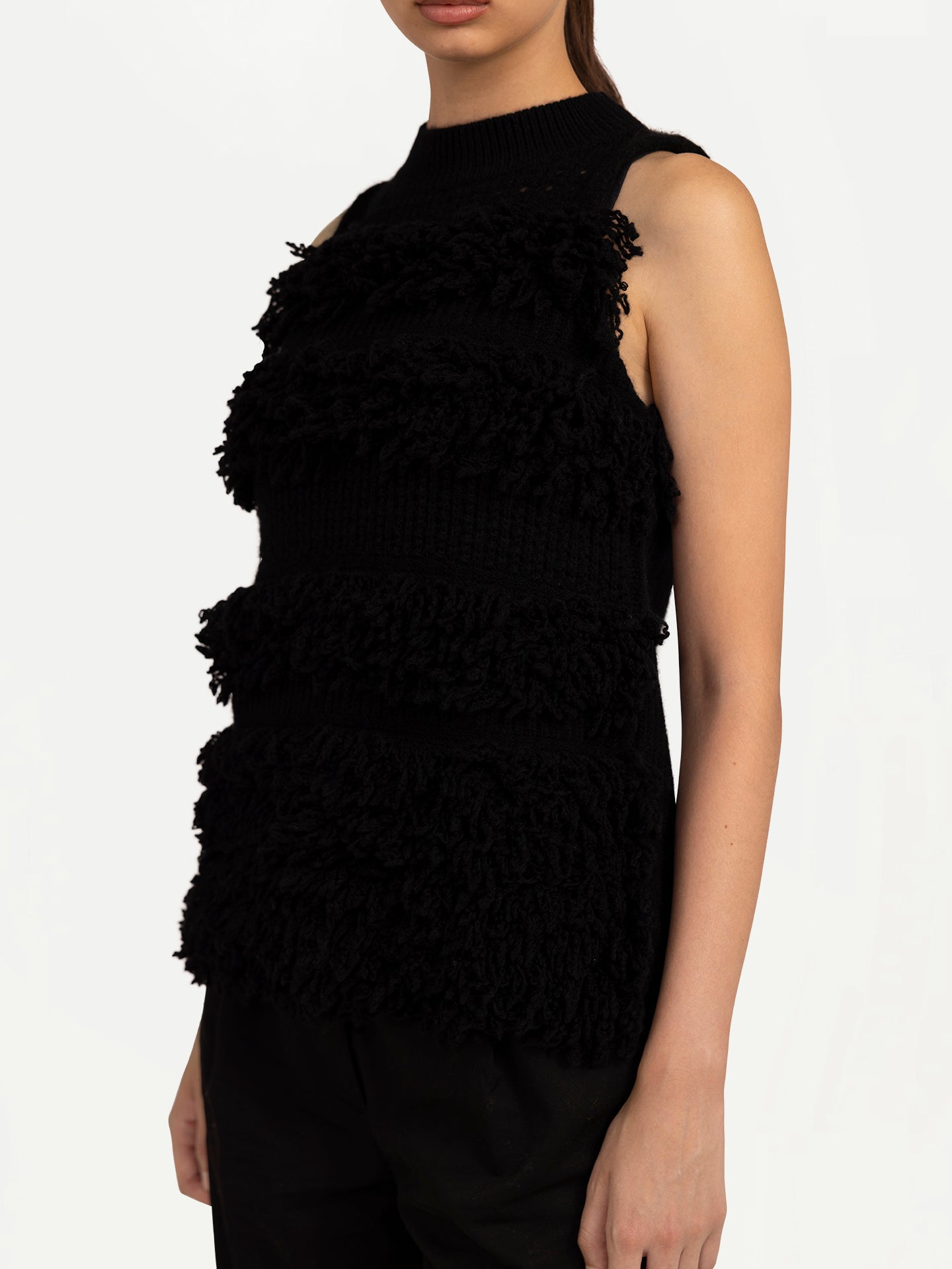 Women's Loop-Stitch Cashmere Vest Black - Gobi Cashmere