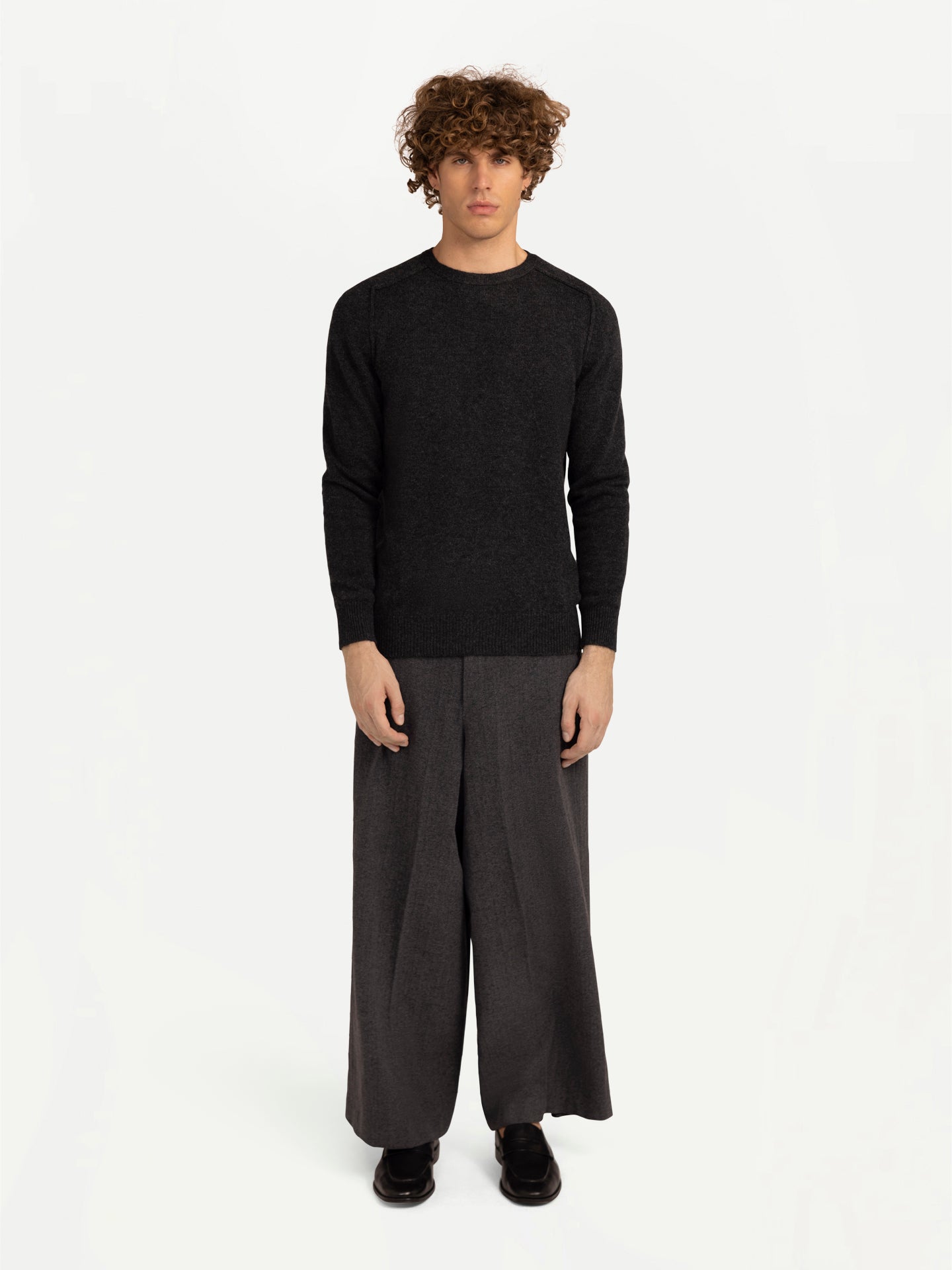 Men's Cashmere Mouliné Crew-Neck Charcoal - Gobi Cashmere