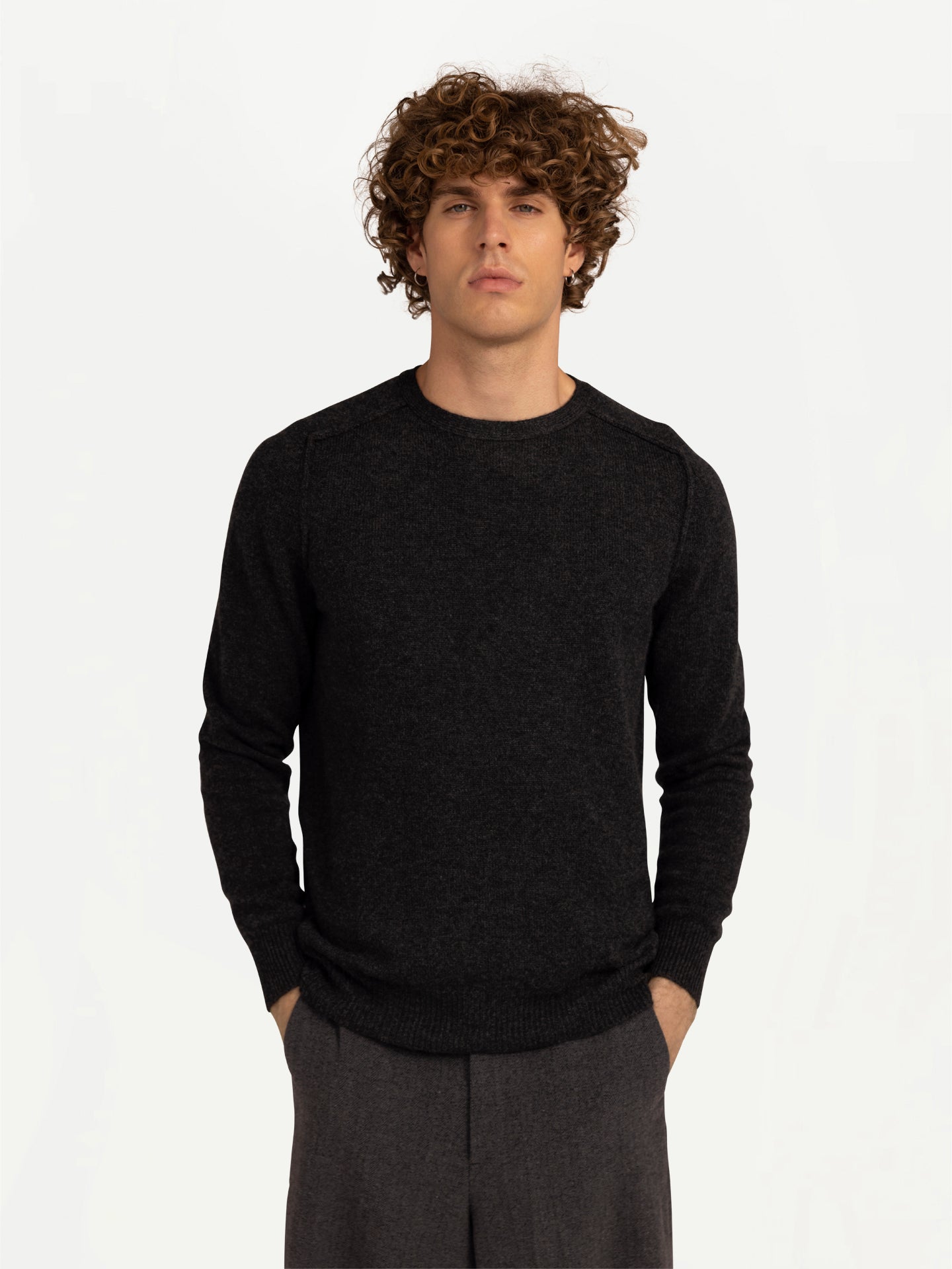 Men's Cashmere Mouliné Crew-Neck Charcoal - Gobi Cashmere