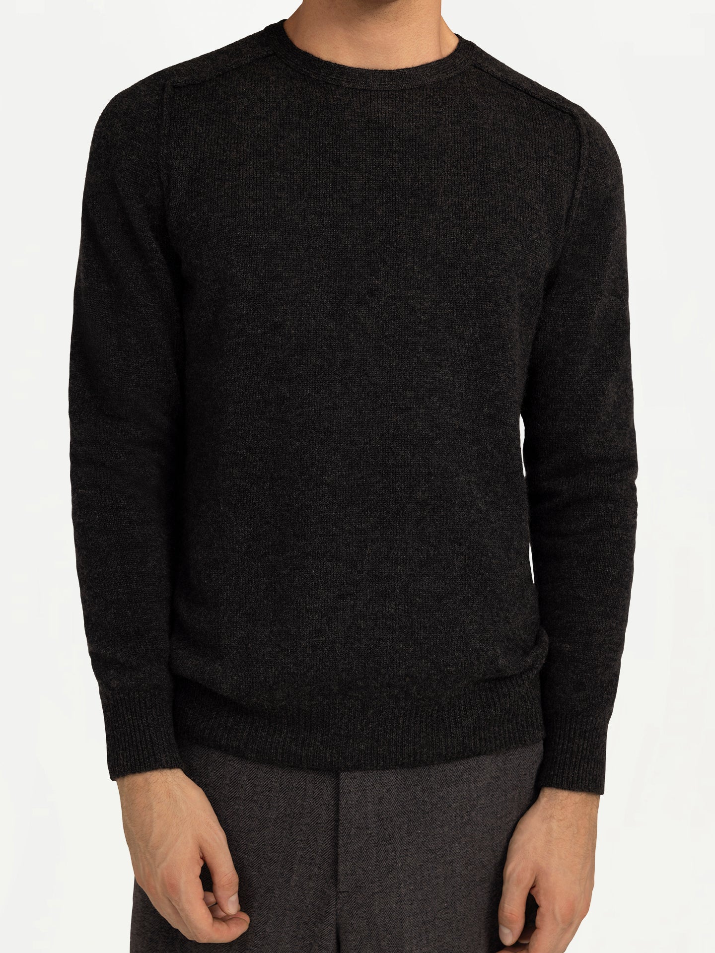 Men's Cashmere Mouliné Crew-Neck Charcoal - Gobi Cashmere