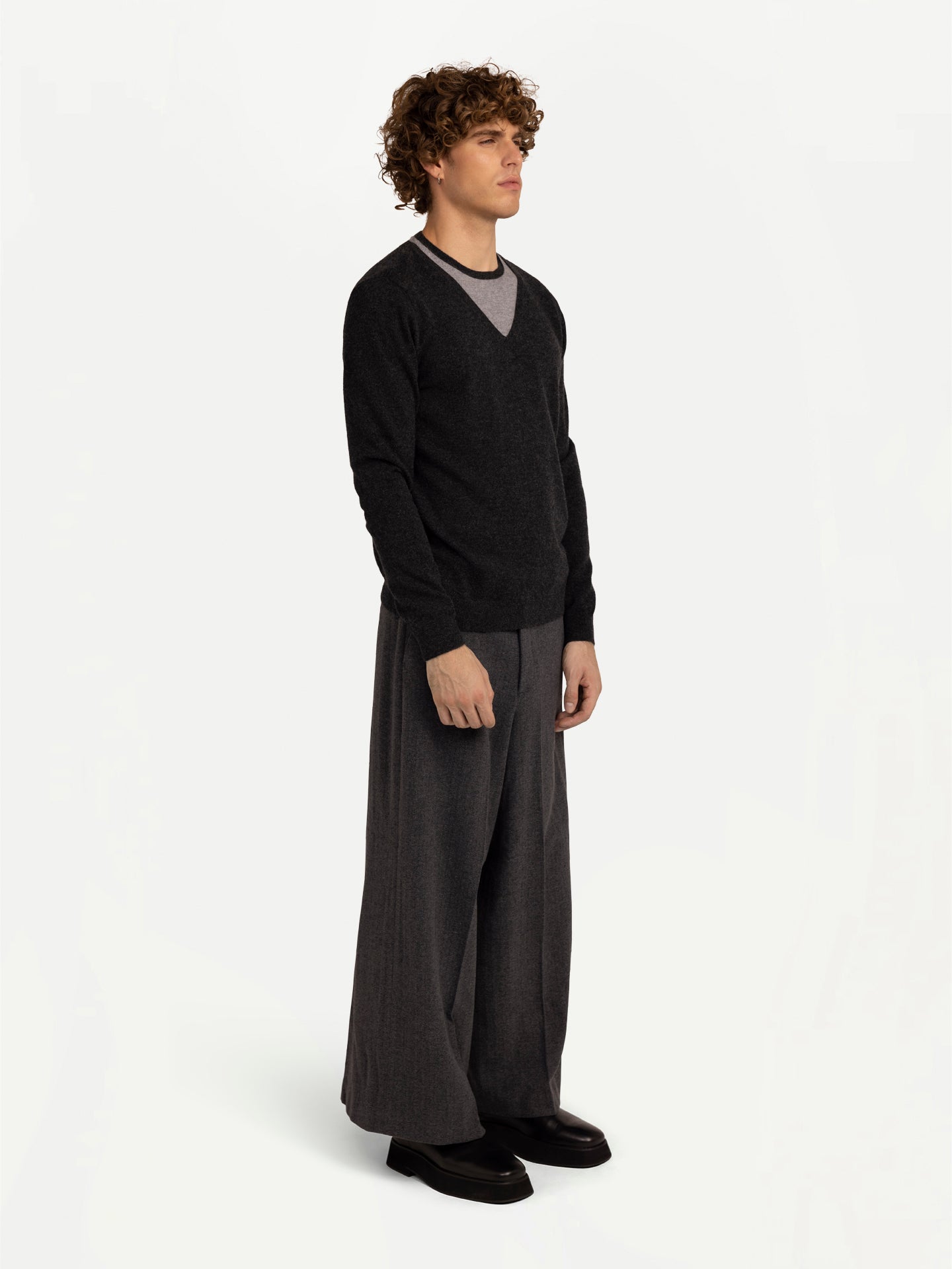 Men's Cashmere Combo-Collar Sweater Charcoal - Gobi Cashmere