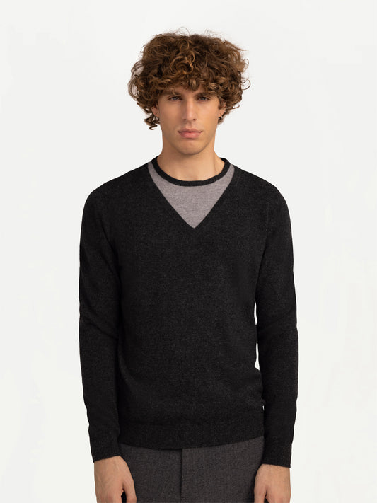 Men's Cashmere Combo-Collar Sweater Charcoal - Gobi Cashmere