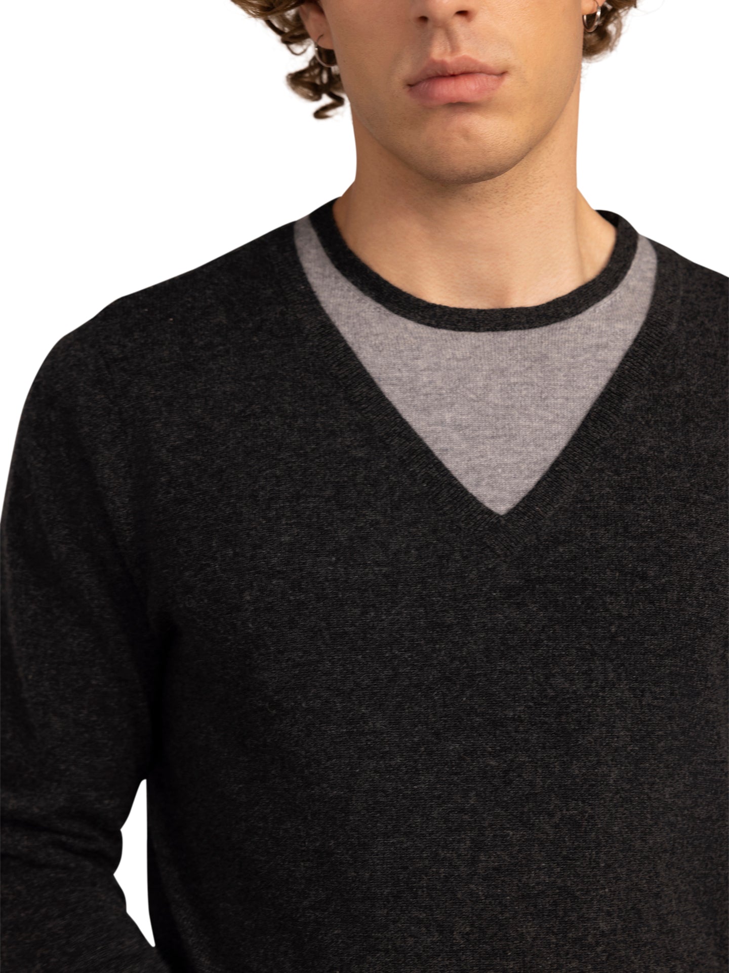 Men's Cashmere Combo-Collar Sweater Charcoal - Gobi Cashmere