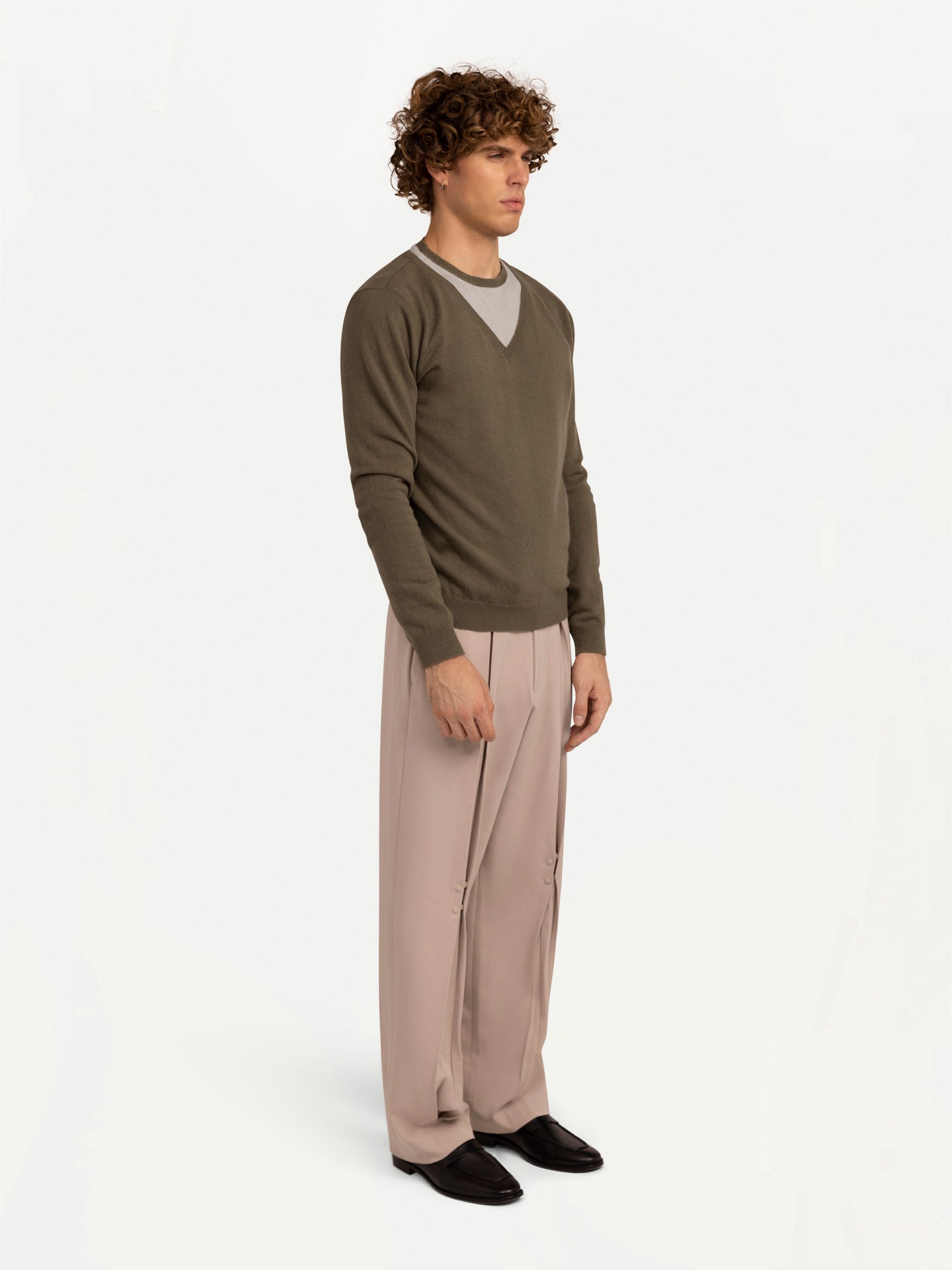 Men's Cashmere Combo-Collar Sweater Burnt Olive - Gobi Cashmere