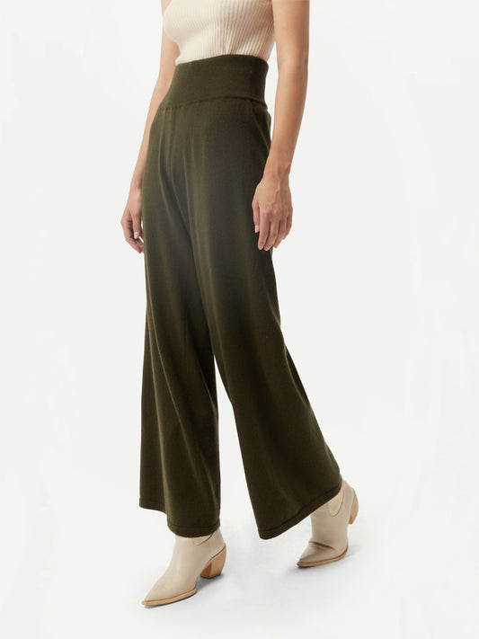 Women's Cashmere Wide-Legged Pants Capulet Olive - Gobi Cashmere