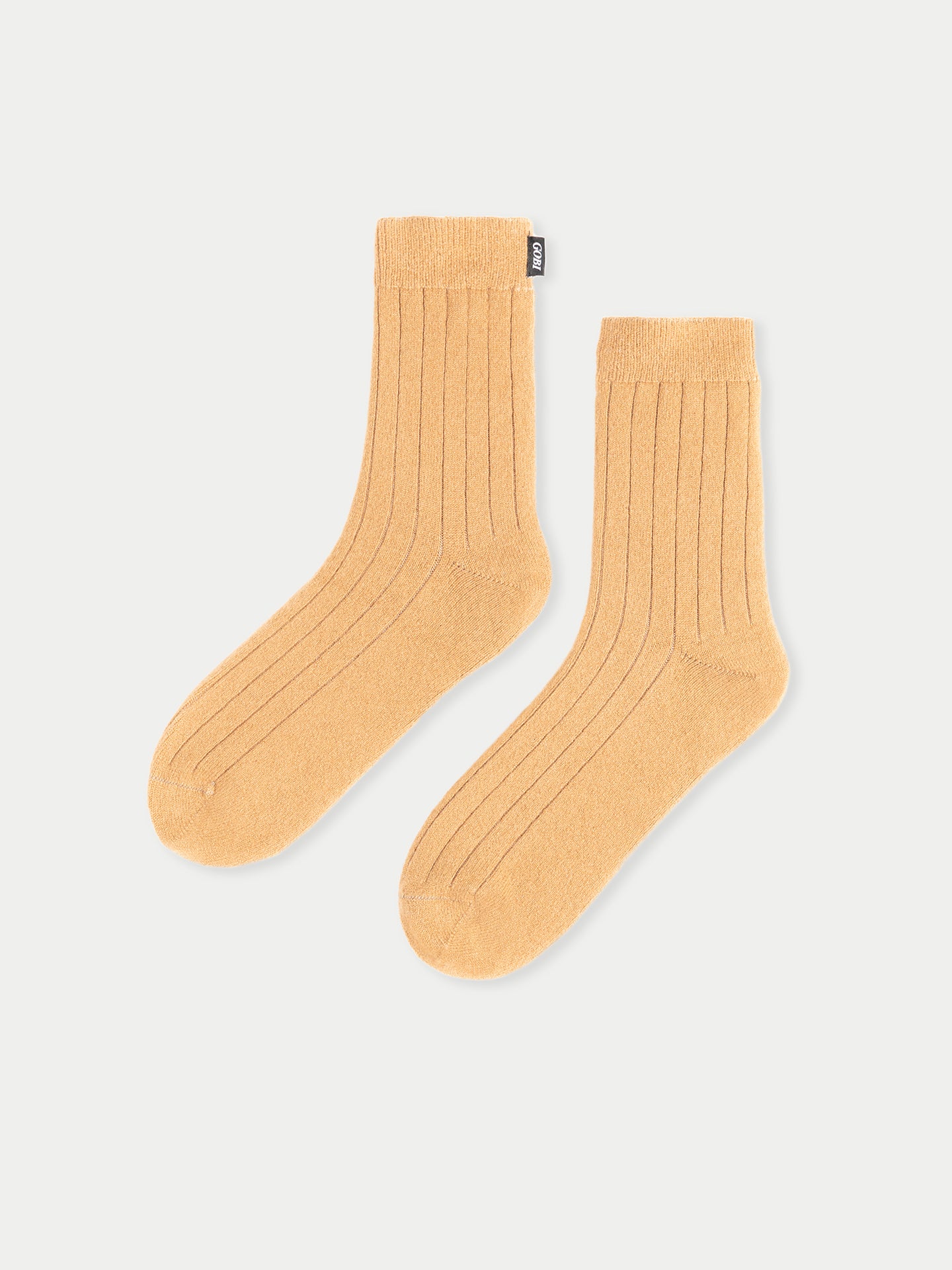 Unisex Cashmere Trim Knit Bed Socks Almond - Gobi Cashmere