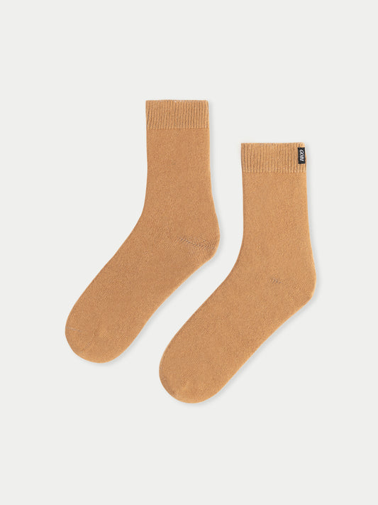 Unisex Cashmere Rib Knit Bed Socks Almond - Gobi Cashmere