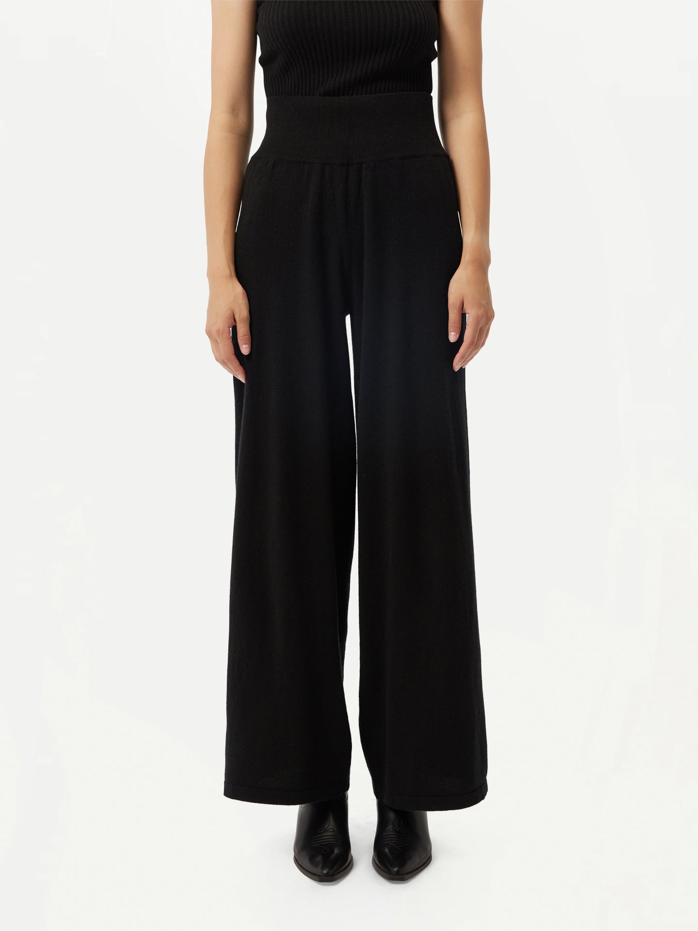 Women's Cashmere Wide-Legged Pants Black - Gobi Cashmere