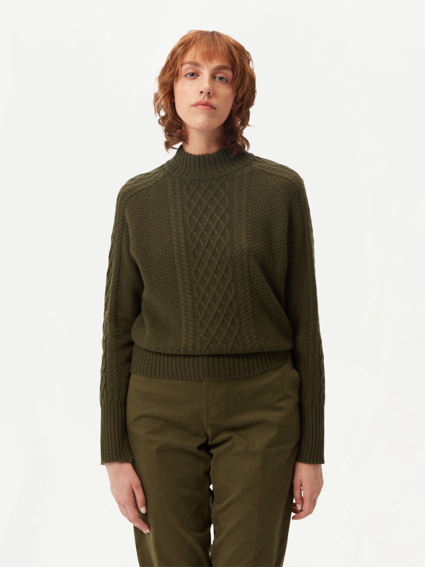 Women's Cashmere Fisherman Sweater Capulet Olive - Gobi Cashmere