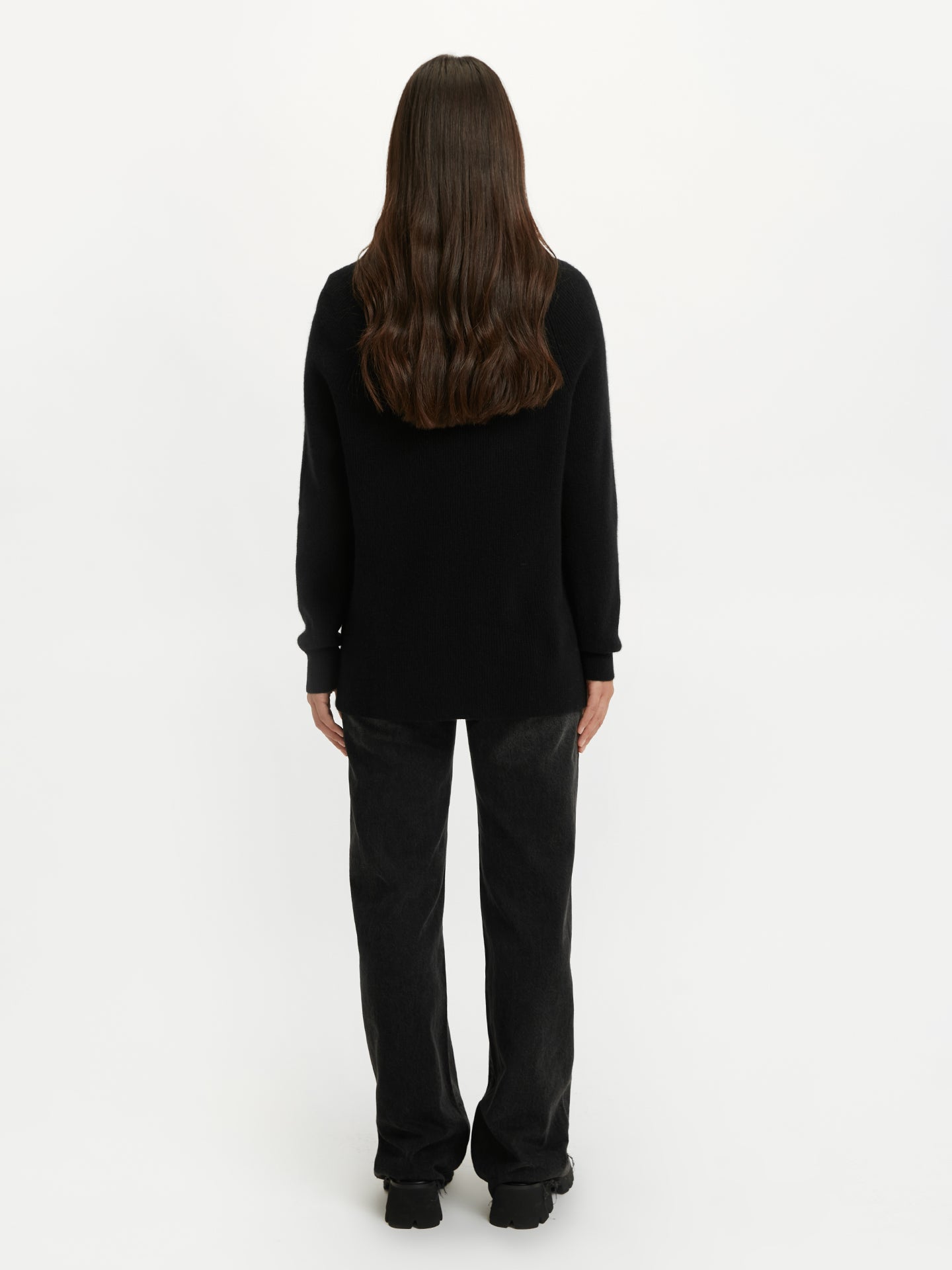 Women's Cashmere English Rib Stitch Pullover Black - Gobi Cashmere