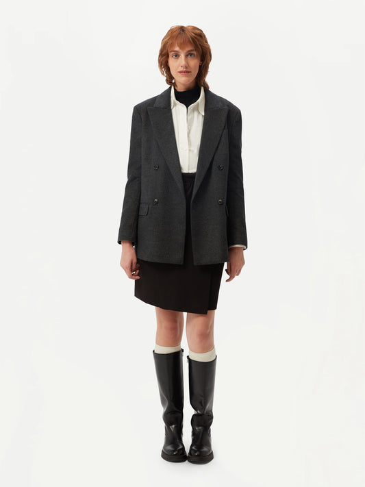 Women's Double-Breasted Cashmere Blazer Charcoal - Gobi Cashmere