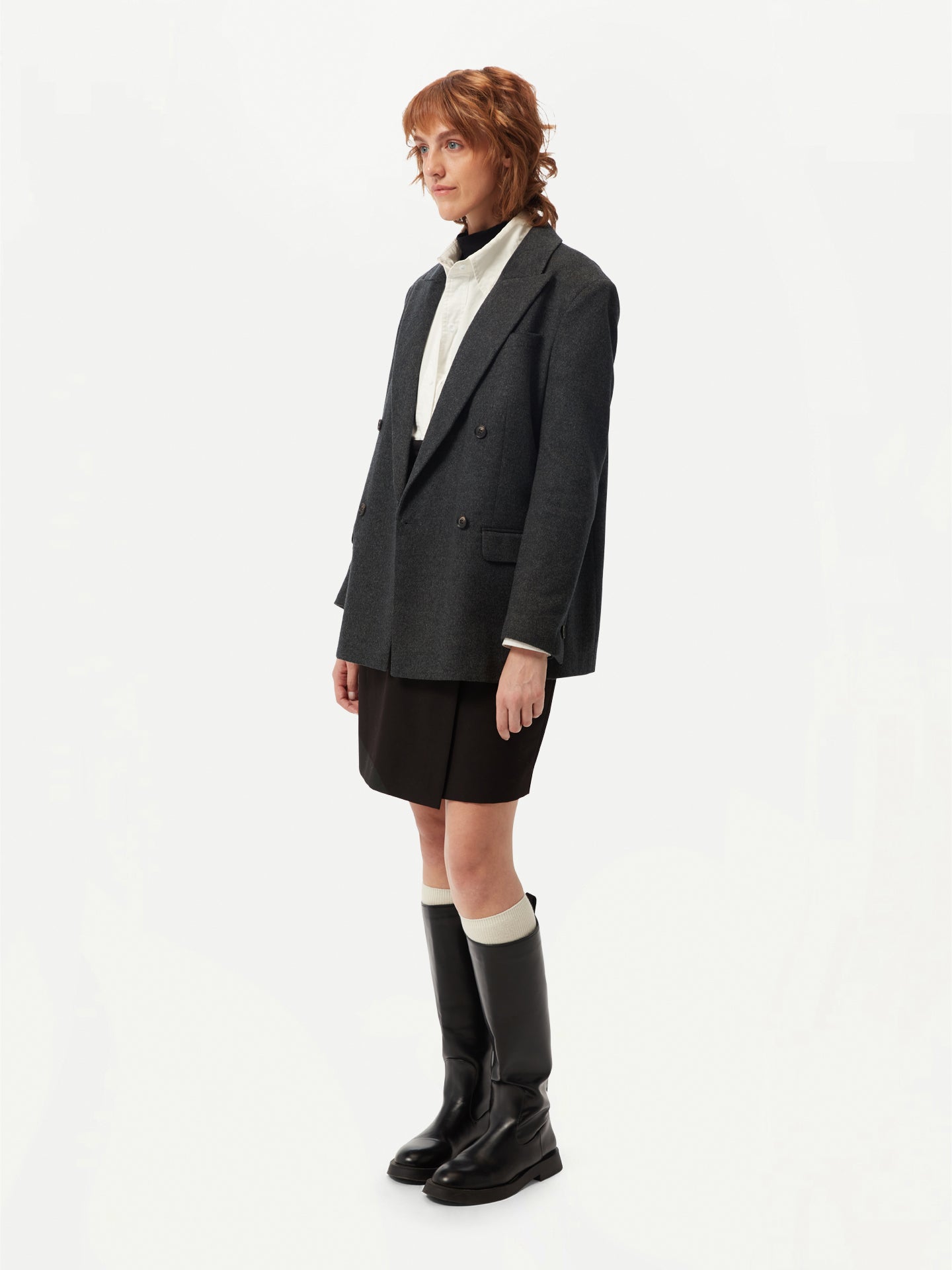 Women's Double-Breasted Cashmere Blazer Charcoal - Gobi Cashmere