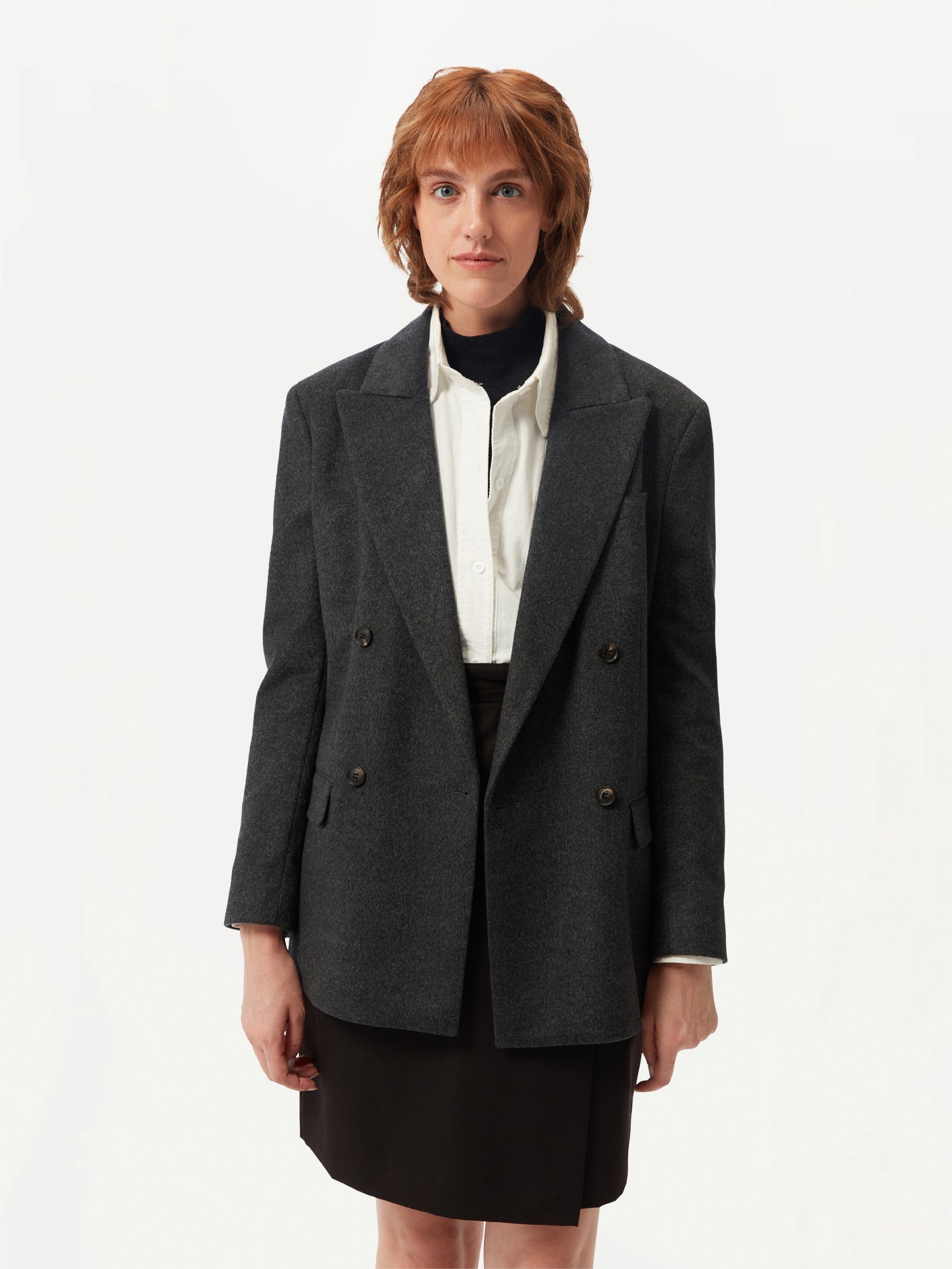 Women's Double-Breasted Cashmere Blazer Charcoal - Gobi Cashmere