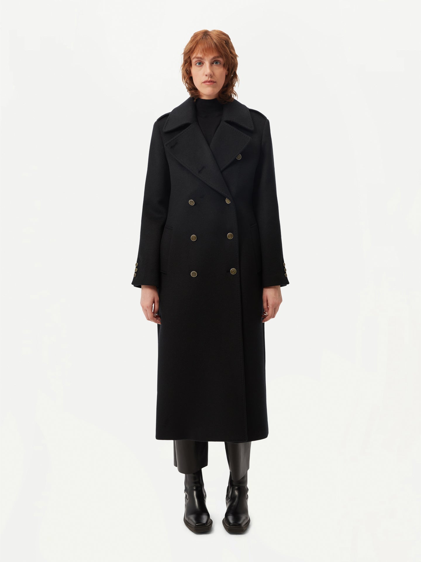 Women's Double-Breasted Cashmere Coat Black - Gobi Cashmere