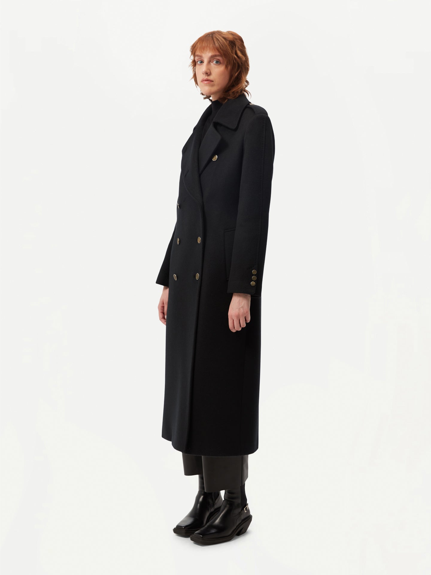 Women's Double-Breasted Cashmere Coat Black - Gobi Cashmere