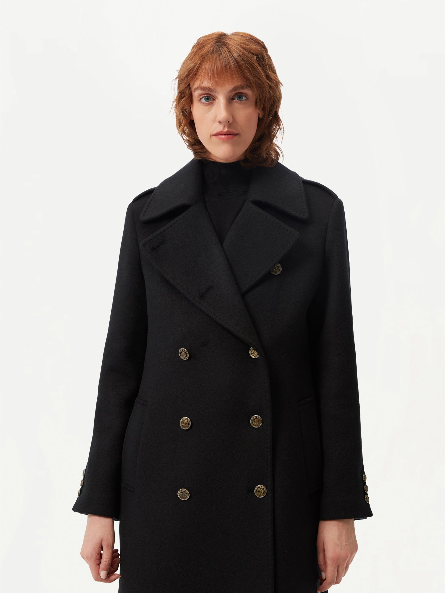 Women's Double-Breasted Cashmere Coat Black - Gobi Cashmere