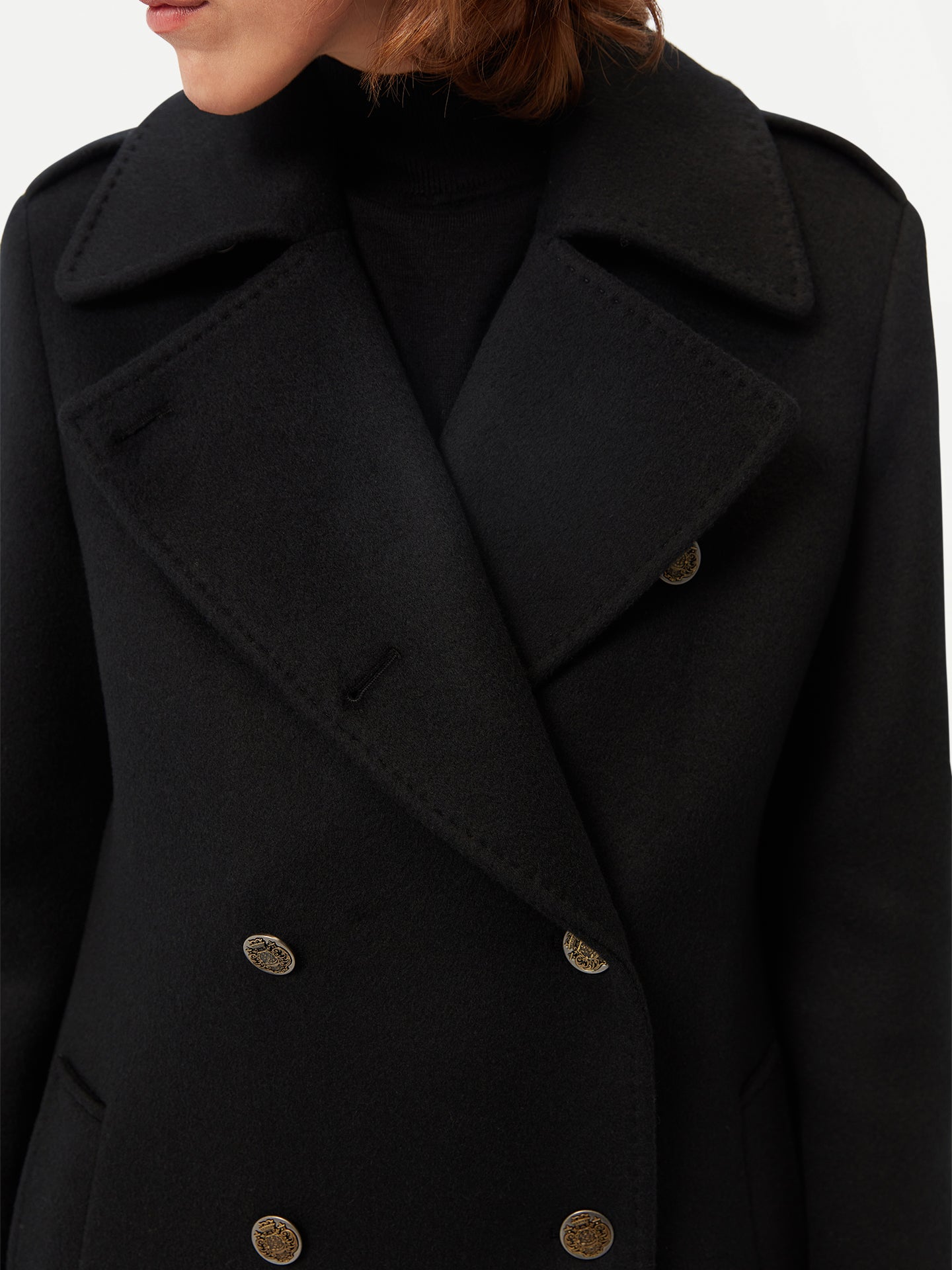 Women's Double-Breasted Cashmere Coat Black - Gobi Cashmere