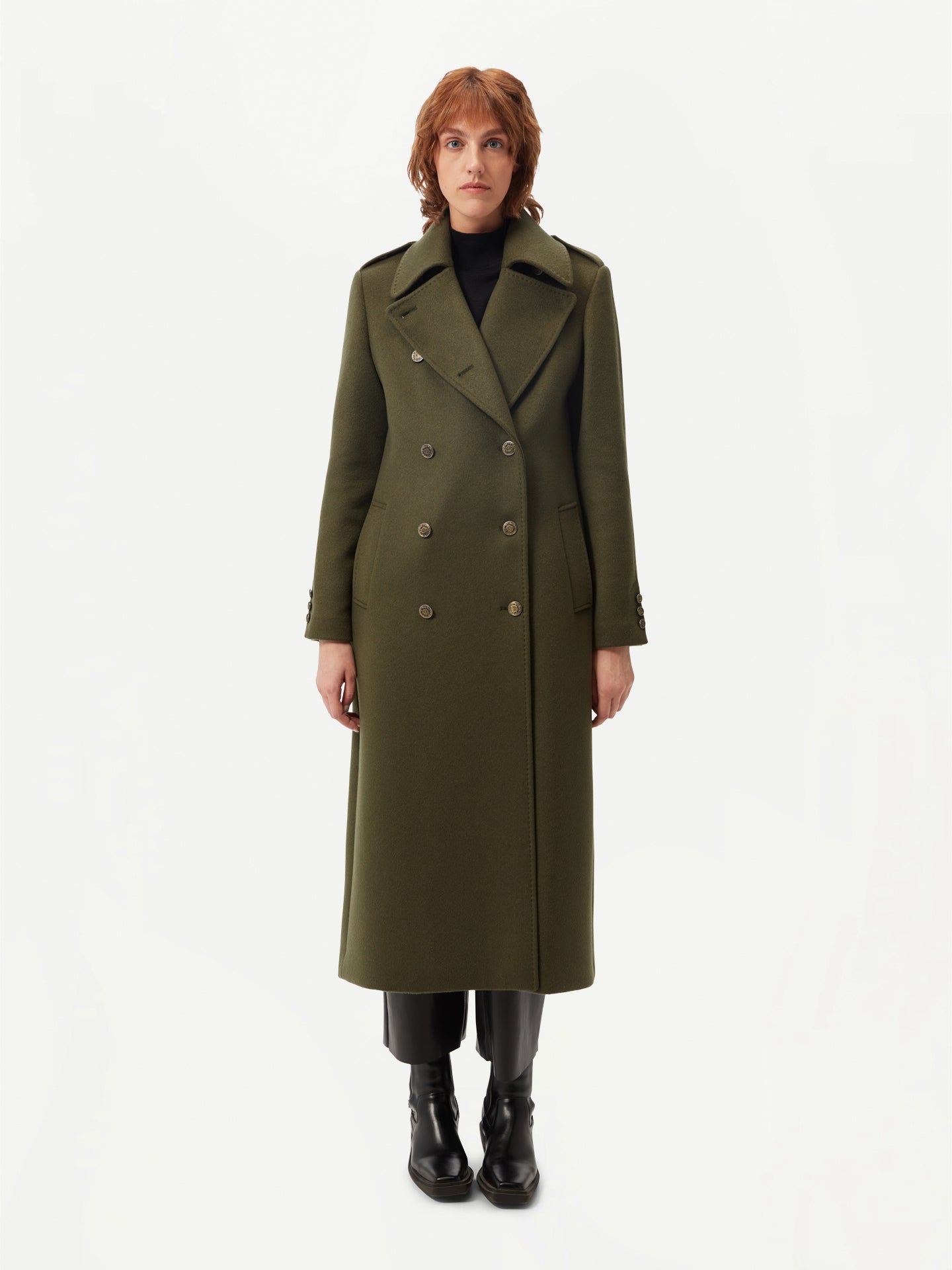 Women's Double-Breasted Cashmere Coat Capulet Olive - Gobi Cashmere