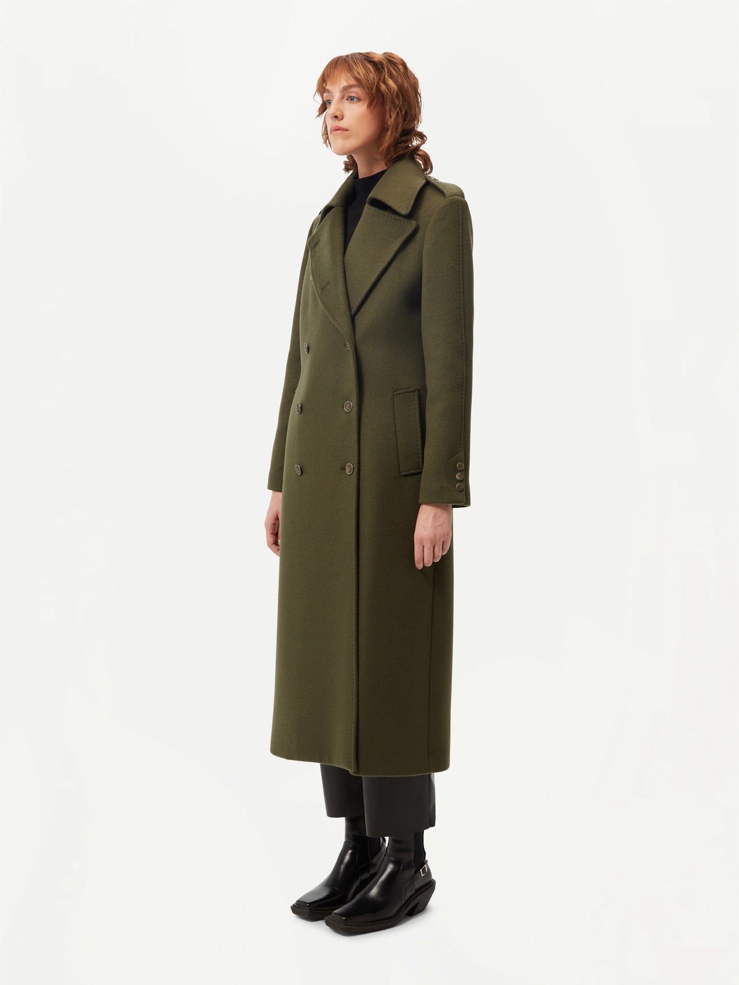 Women's Double-Breasted Cashmere Coat Capulet Olive - Gobi Cashmere