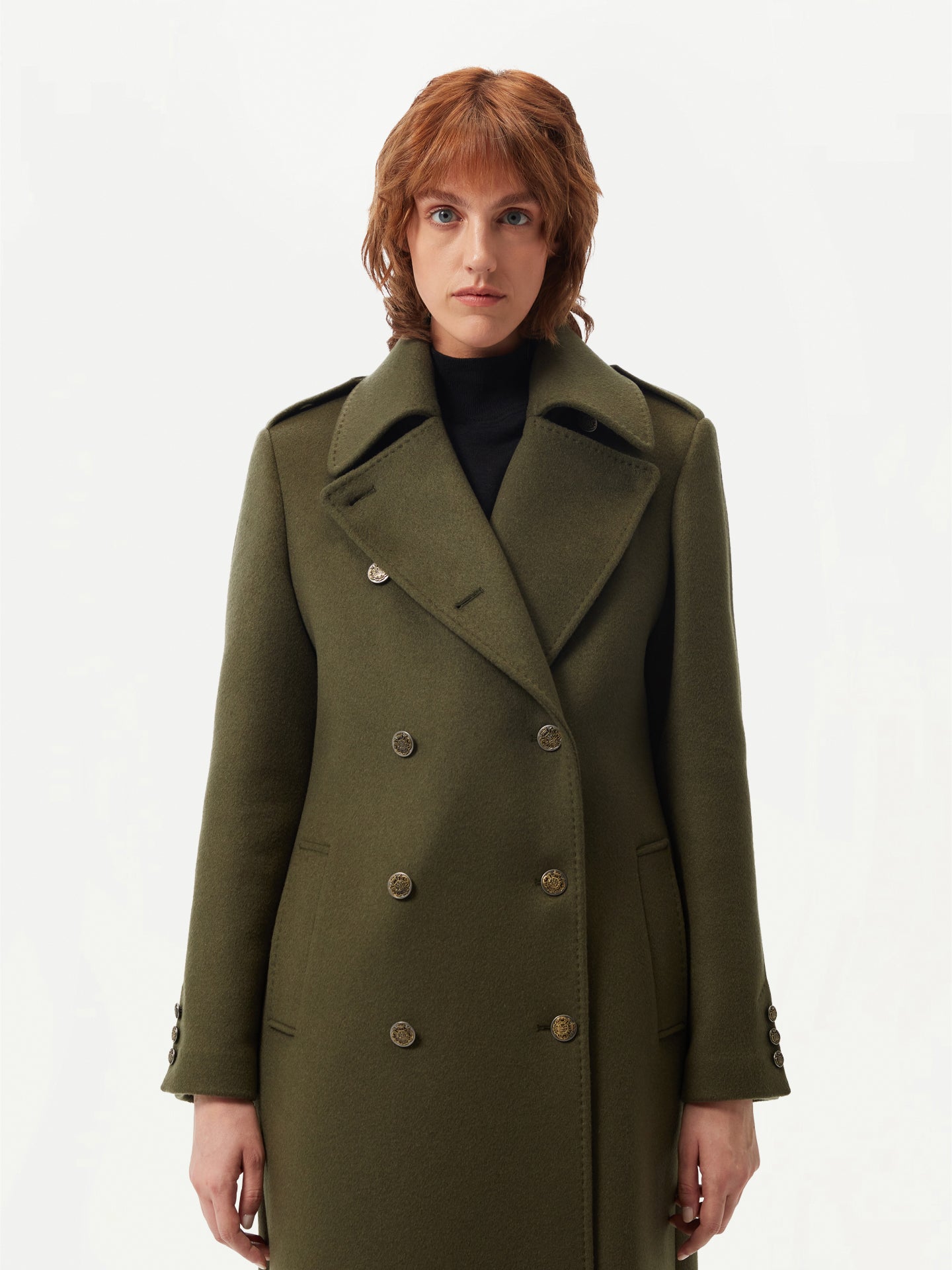 Women's Double-Breasted Cashmere Coat Capulet Olive - Gobi Cashmere