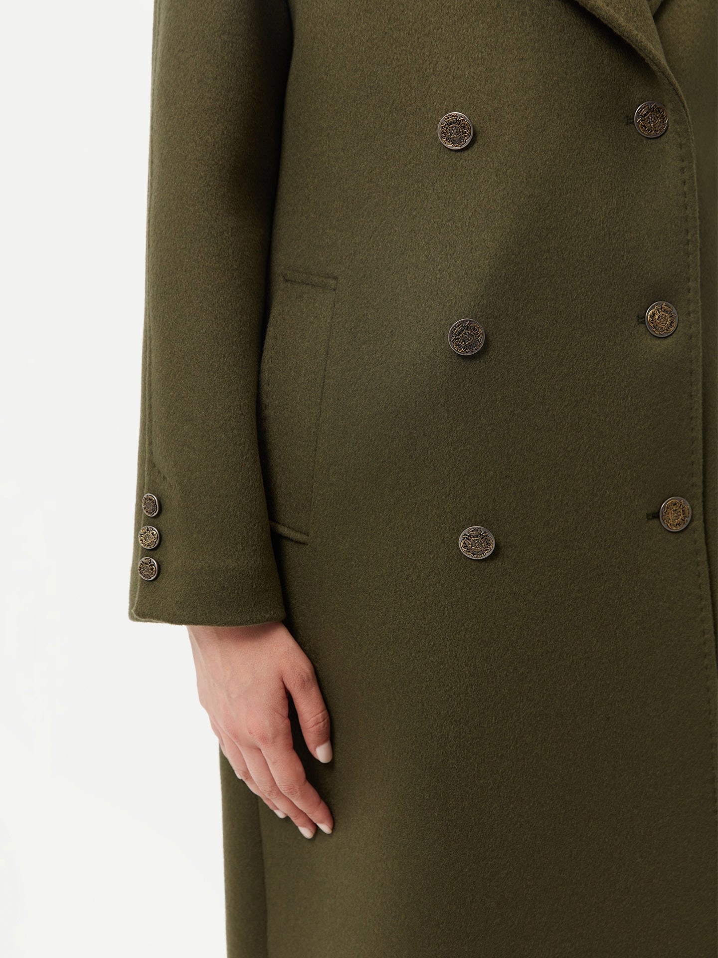 Women's Double-Breasted Cashmere Coat Capulet Olive - Gobi Cashmere