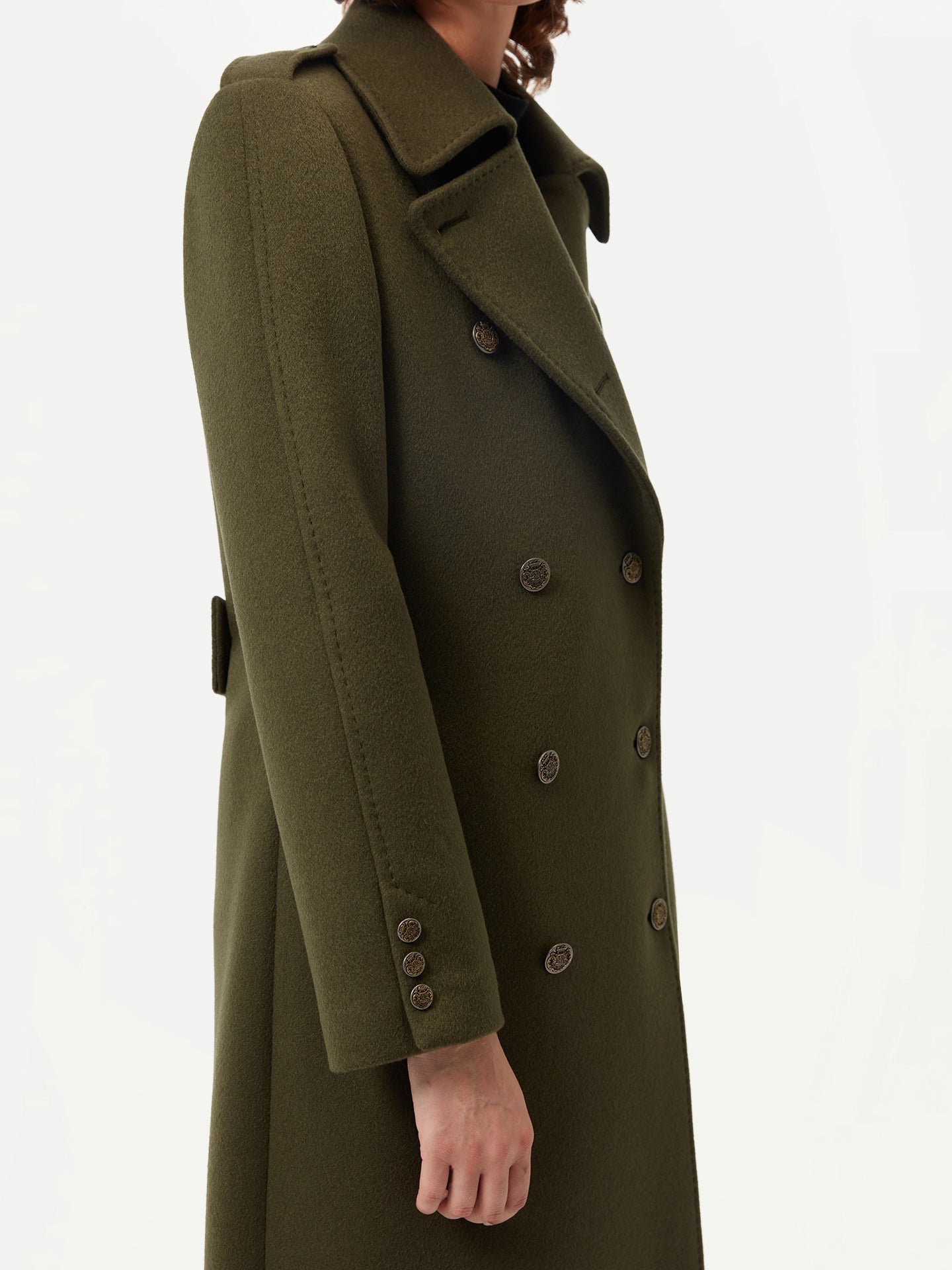 Women's Double-Breasted Cashmere Coat Capulet Olive - Gobi Cashmere