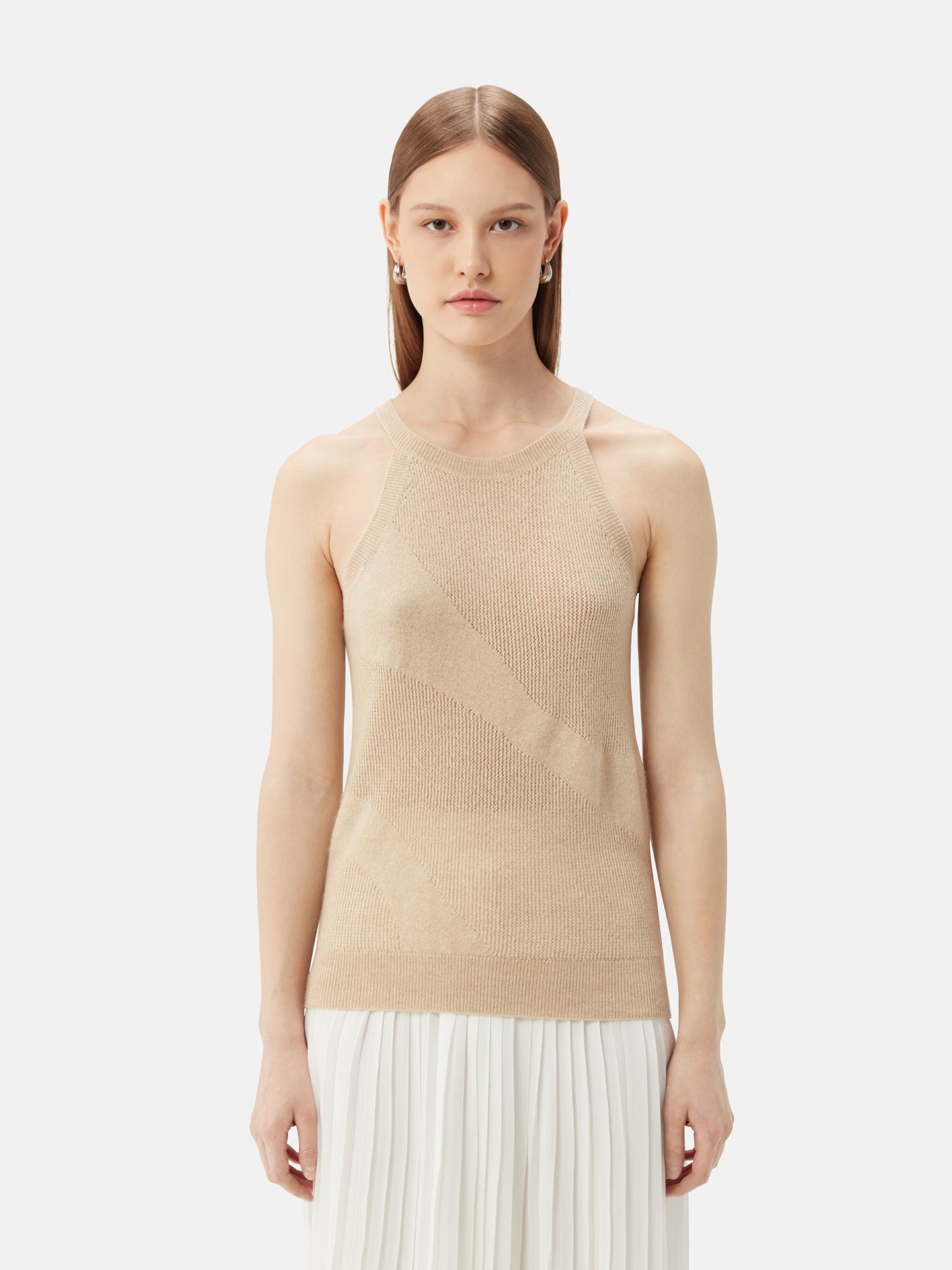 Women's Organic Colour Cashmere Top Beige - Gobi Cashmere