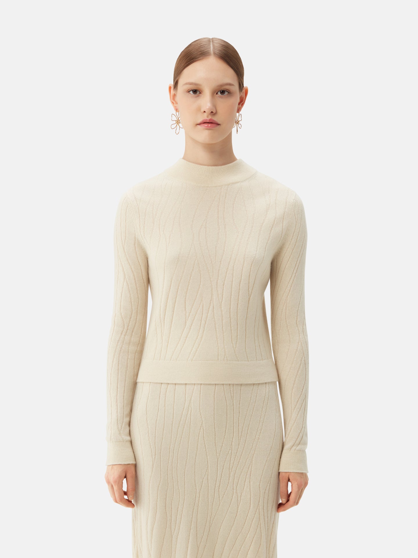 Women's Organic Colour Cropped High Neck Cashmere Sweater Off White - Gobi Cashmere