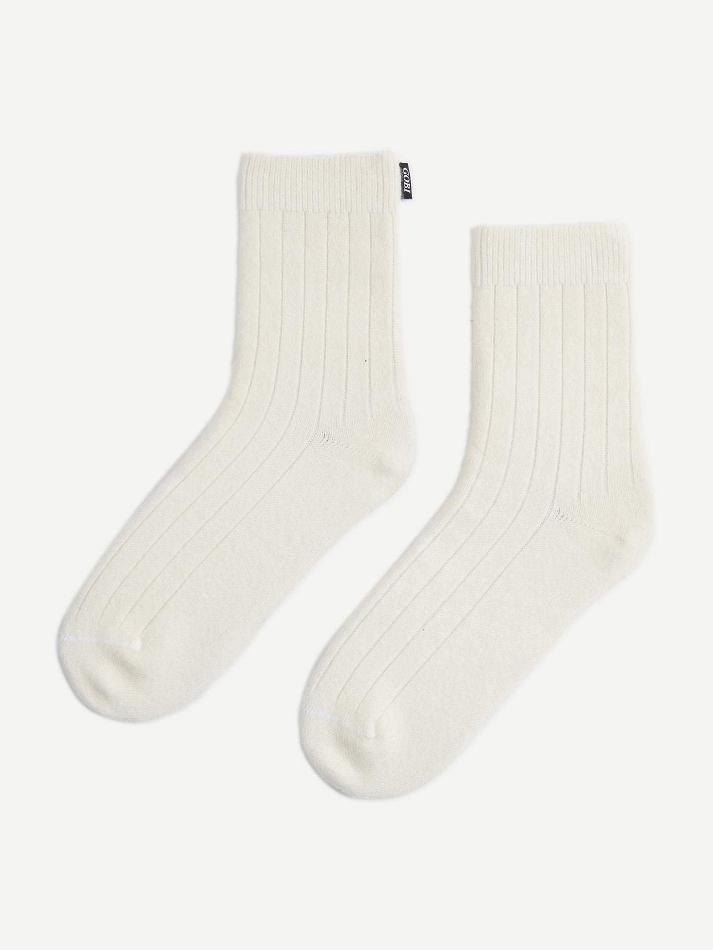 Unisex Cashmere Trim Knit Bed Socks White - Gobi Cashmere