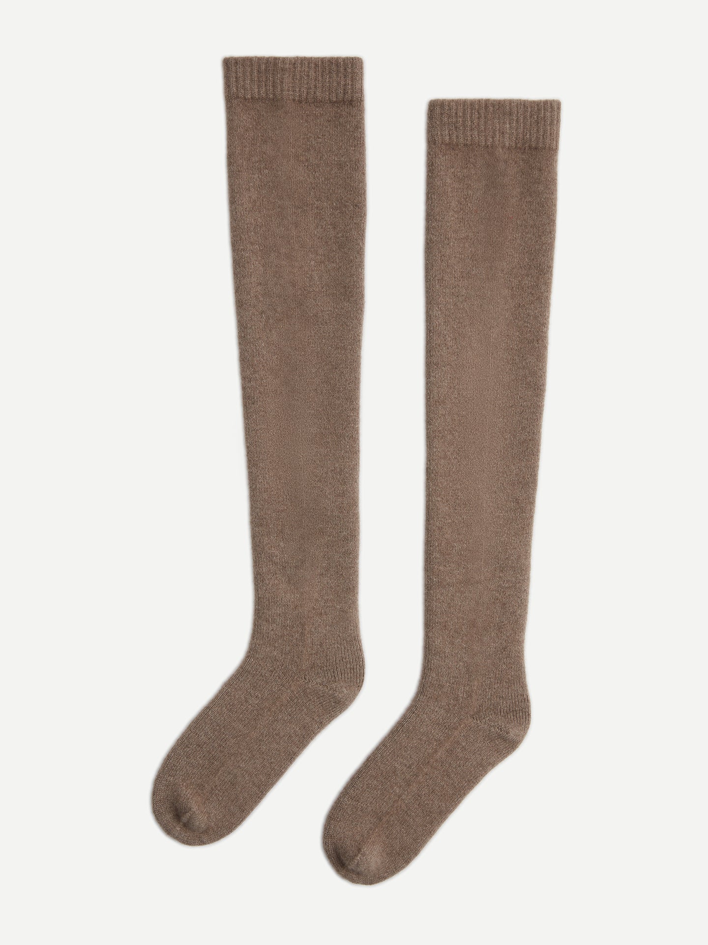 Women's Organic Colour Plain Knitted Long Socks Taupe - Gobi Cashmere