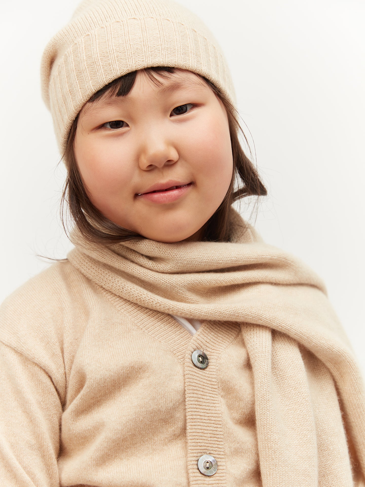 Kids Organic Cashmere Knitted Scarf Beige - Gobi Cashmere