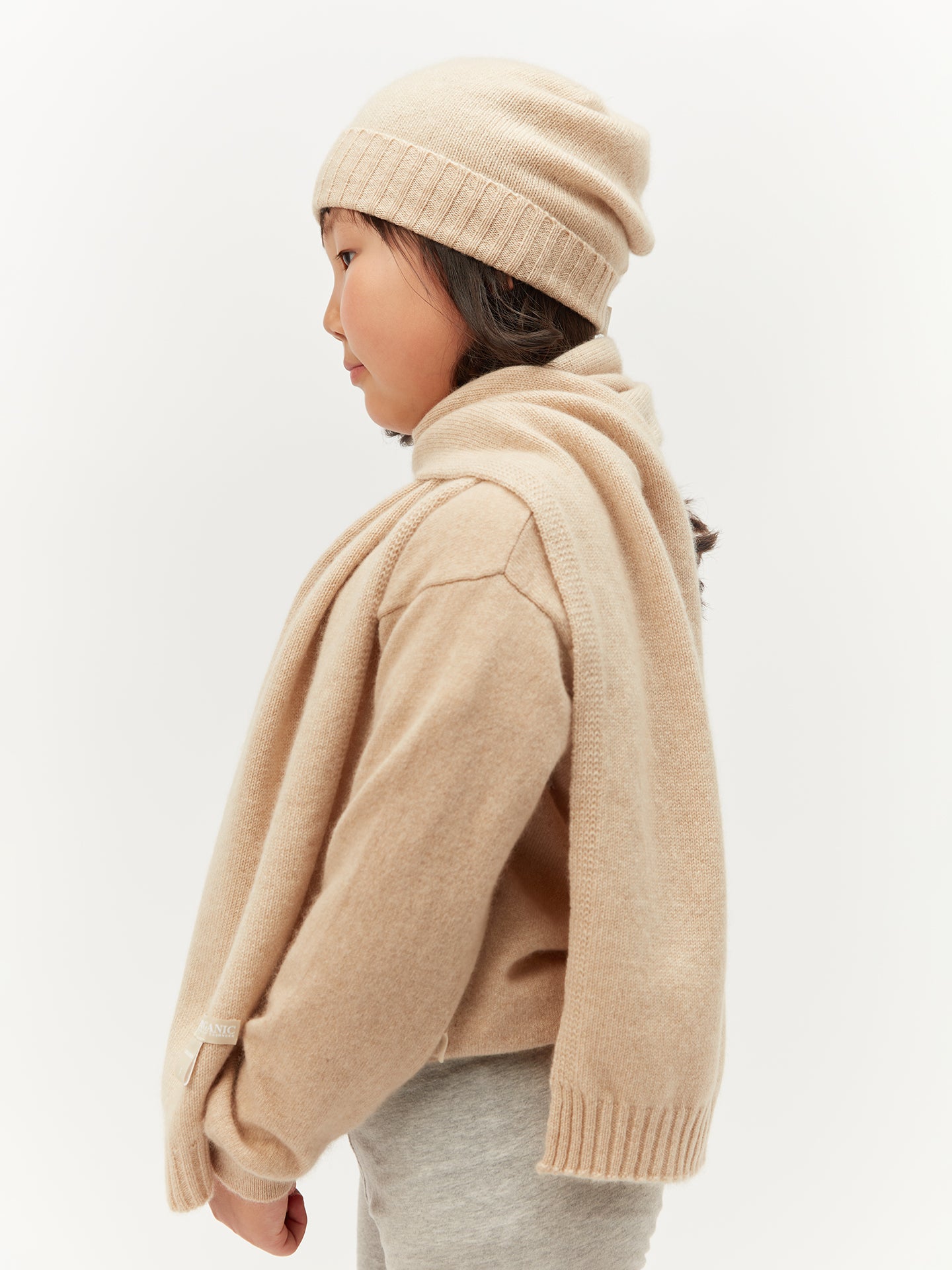 Kids Organic Cashmere Knitted Scarf Beige - Gobi Cashmere