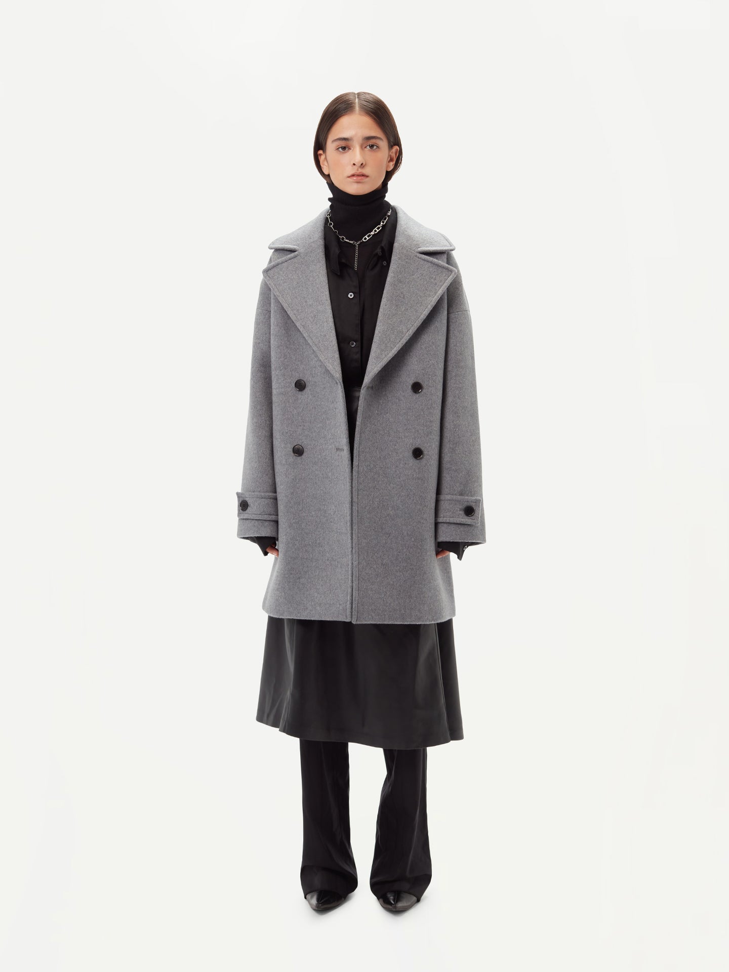 Women's Cashmere Double-Breasted Cashmere Peacoat Dim Gray - Gobi Cashmere