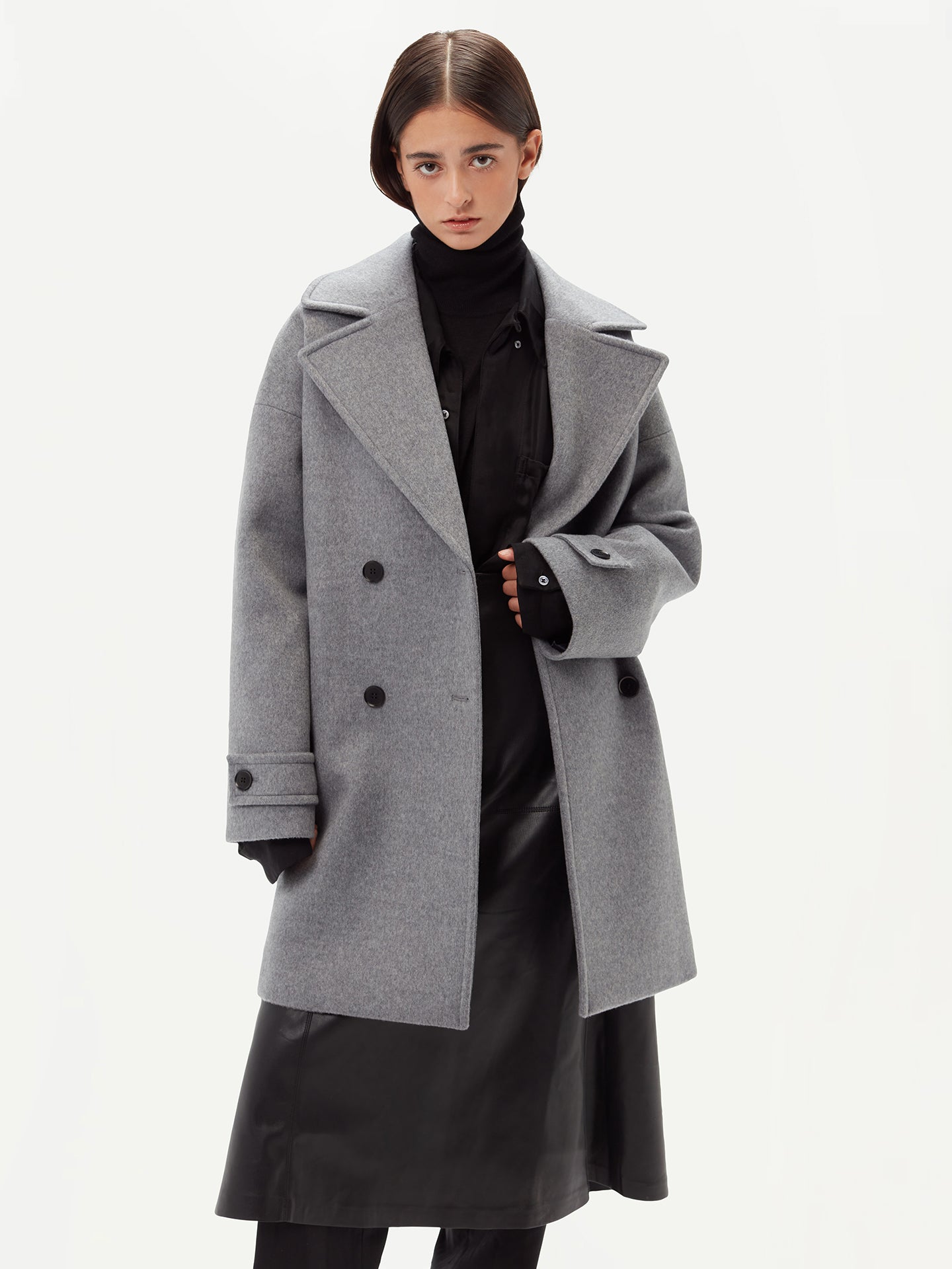 Women's Cashmere Double-Breasted Cashmere Peacoat Dim Gray - Gobi Cashmere