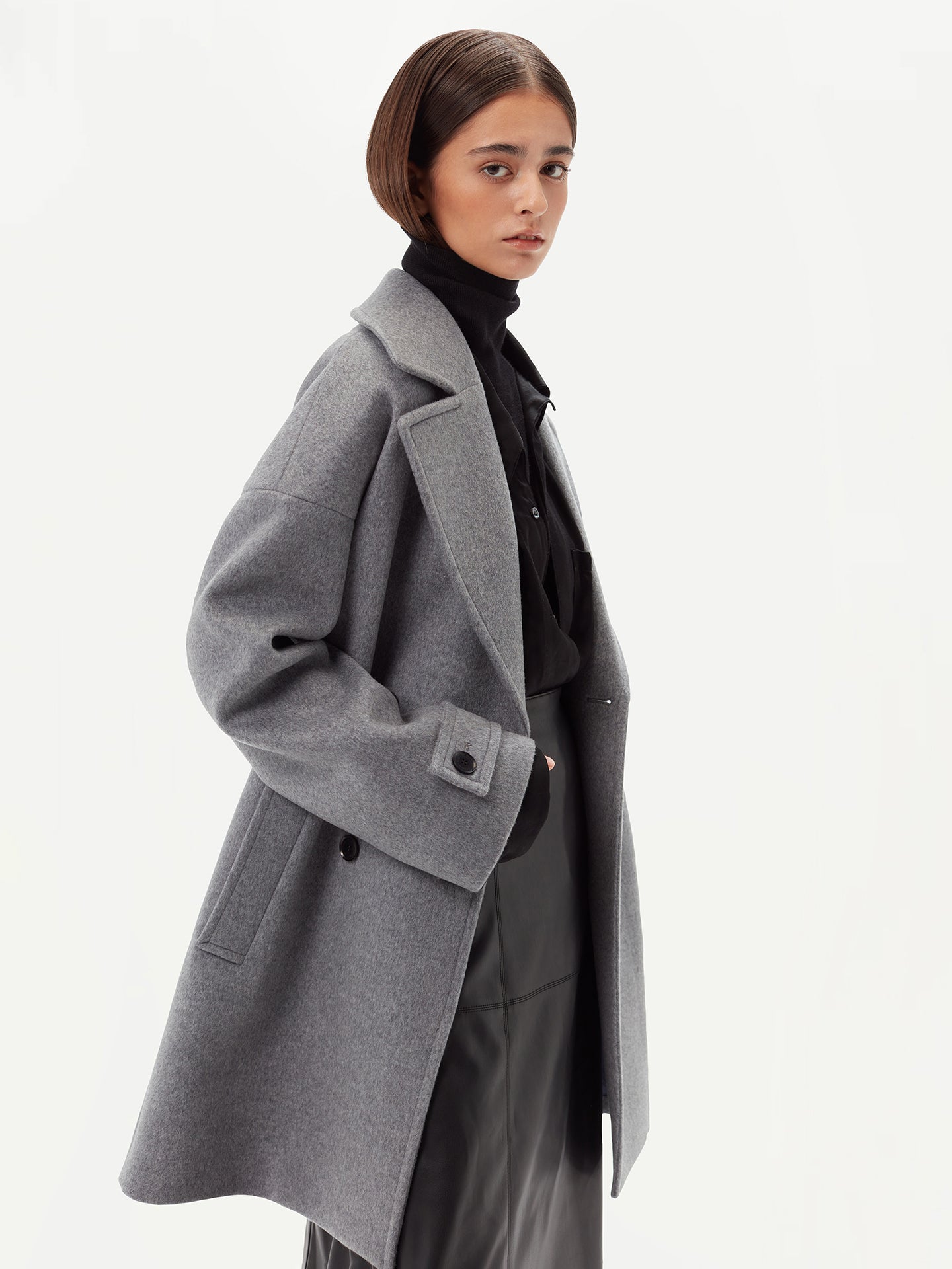 Women's Cashmere Double-Breasted Cashmere Peacoat Dim Gray - Gobi Cashmere