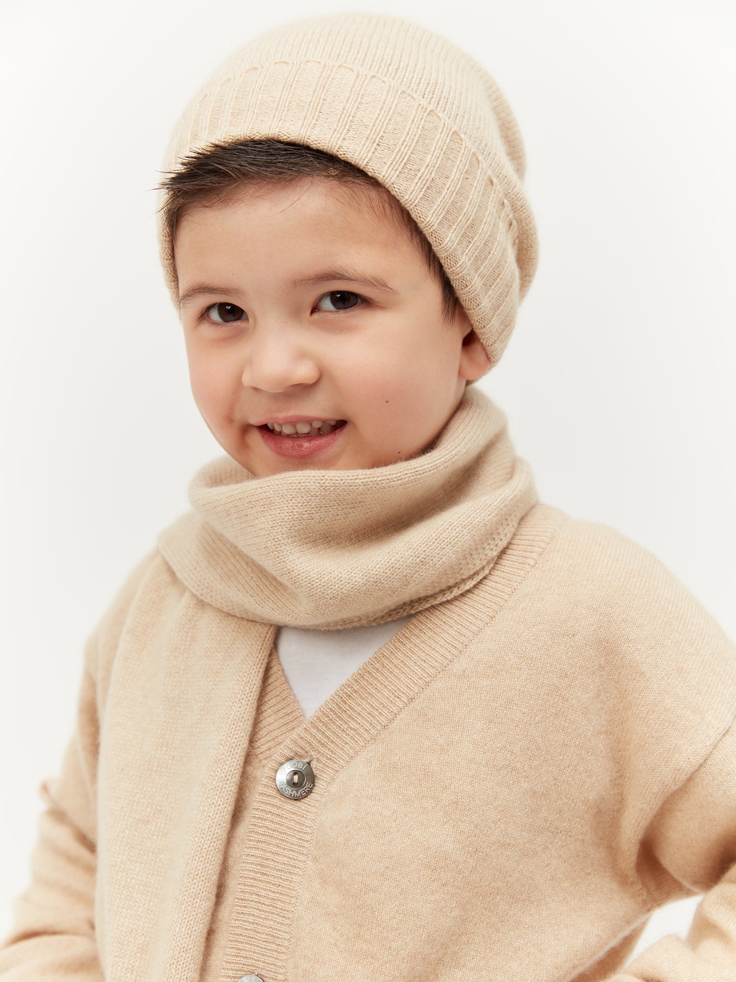 Kids Organic Cashmere Knitted Scarf Beige - Gobi Cashmere