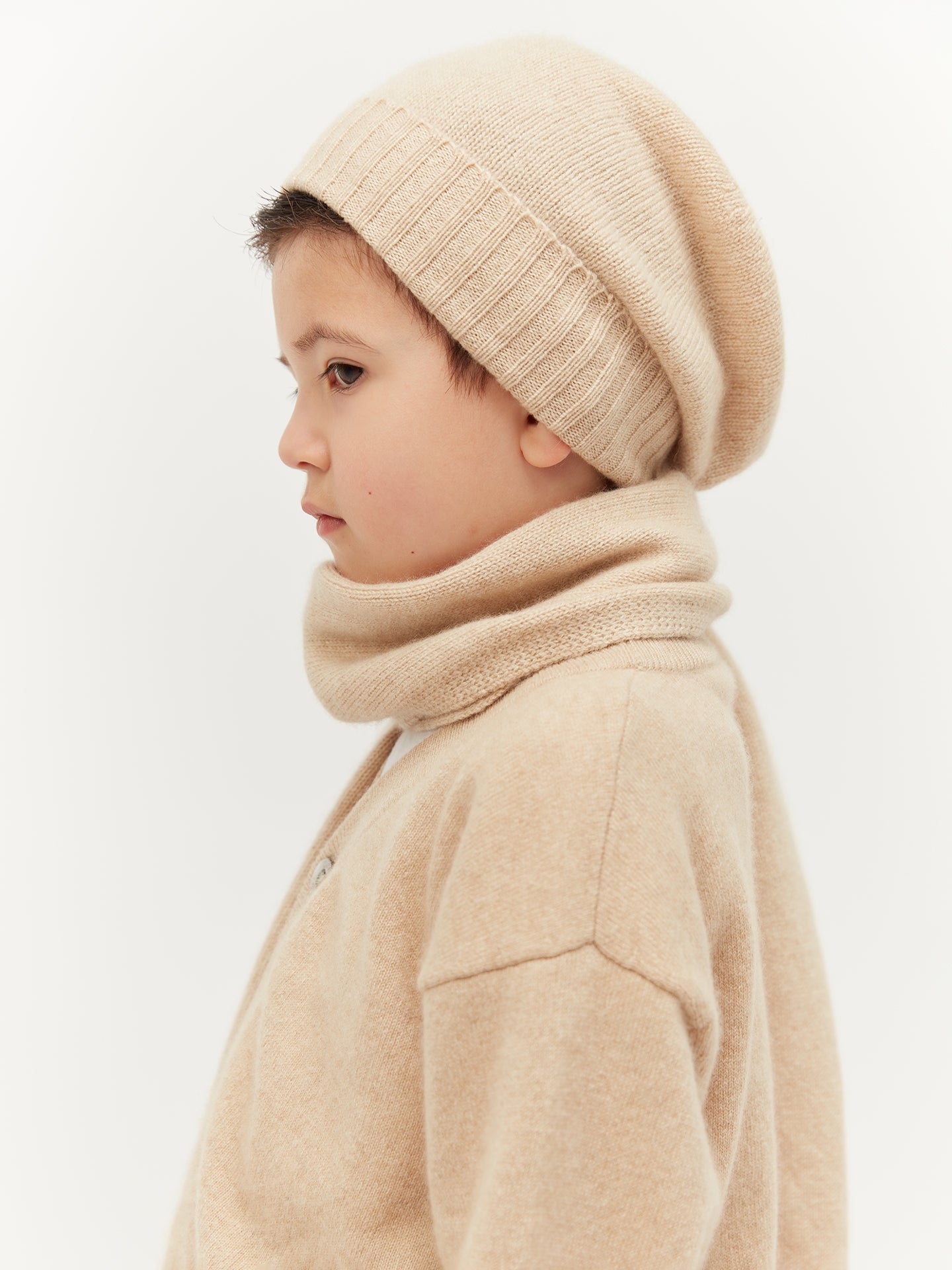 Kids Organic Cashmere Knitted Scarf Beige - Gobi Cashmere