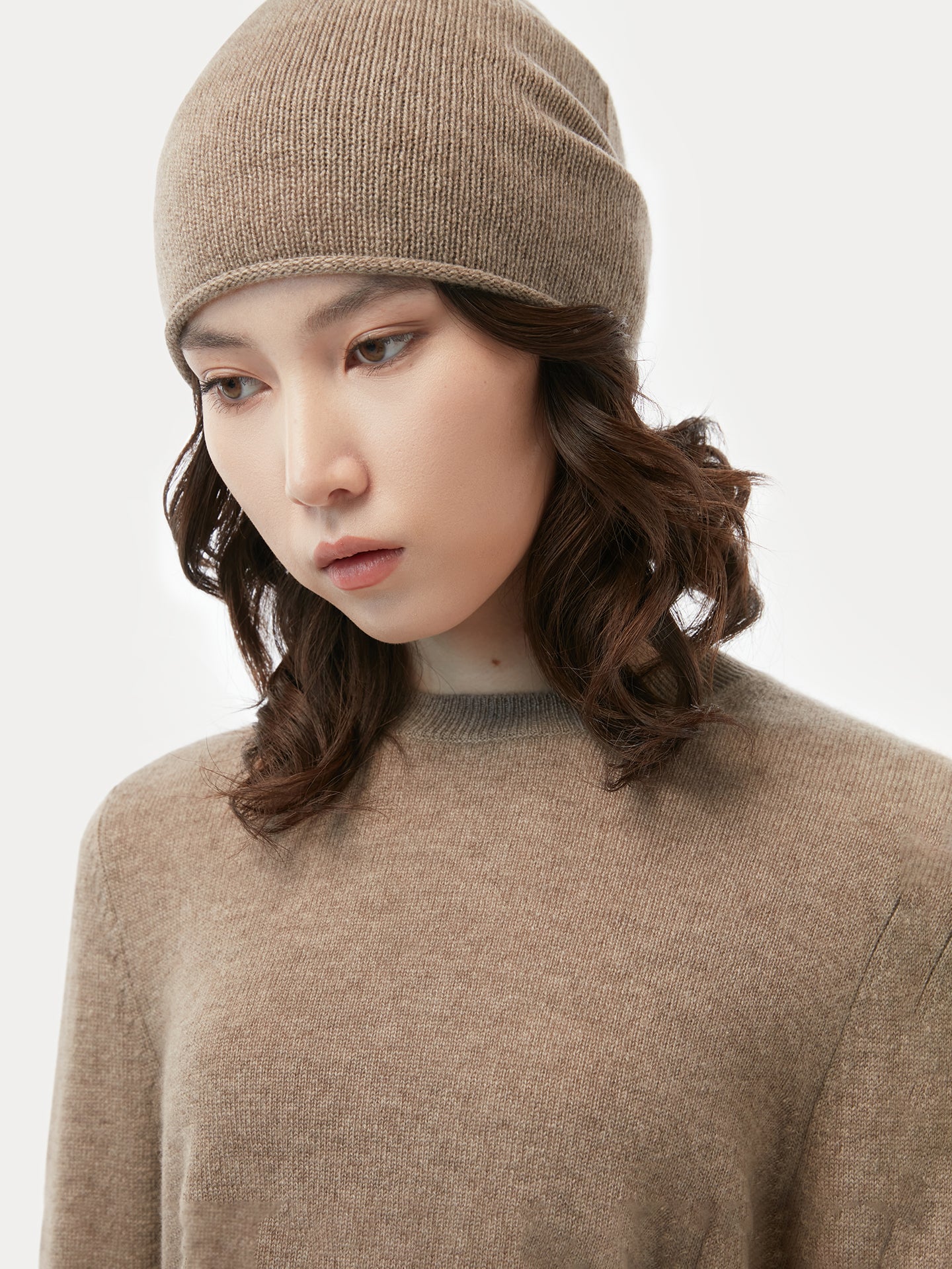 Women's Cashmere €99 Hat & Sweater Set Taupe - Gobi Cashmere