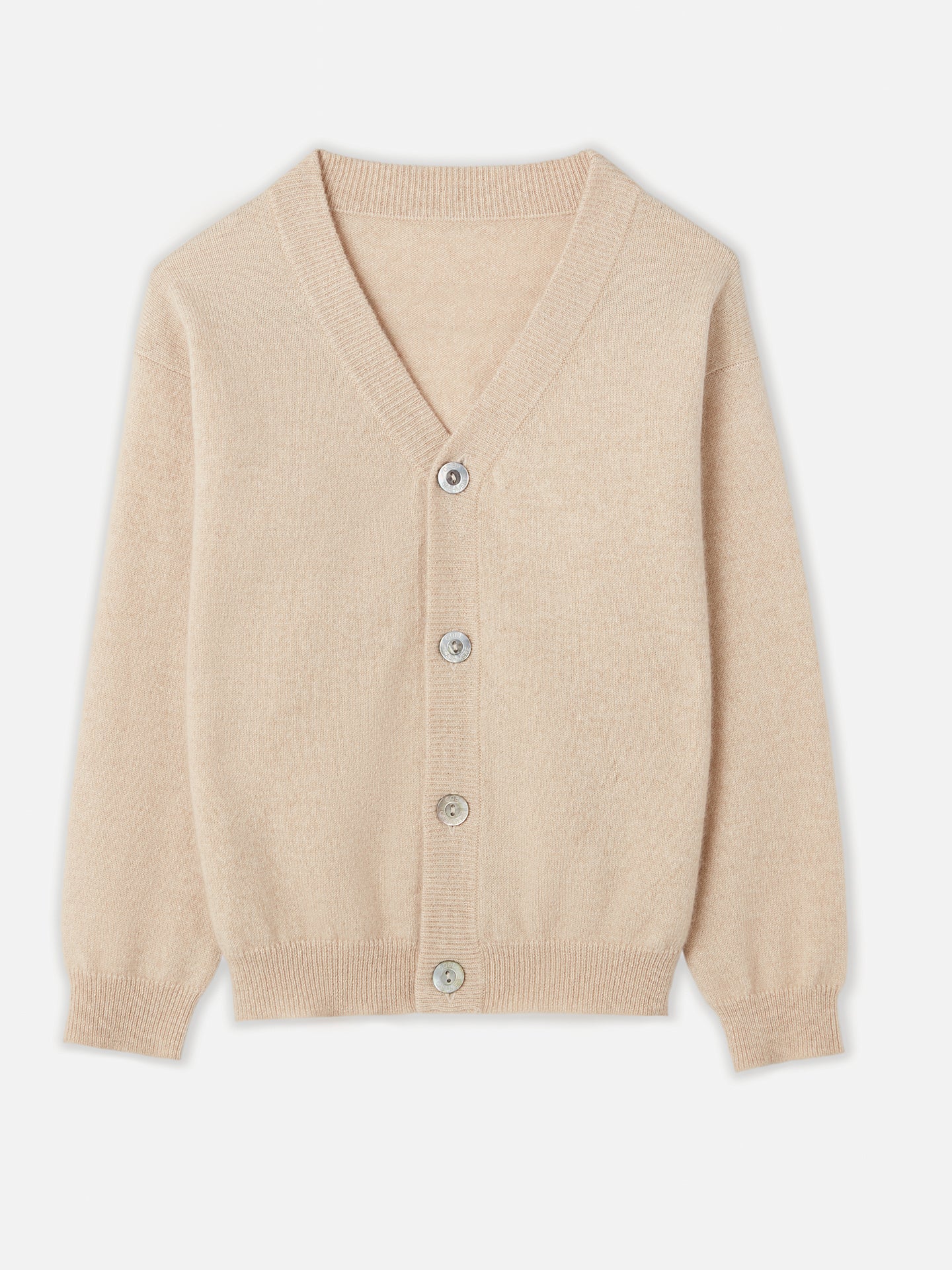 Kids Cashmere V-neck Cardigan Beige - Gobi Cashmere