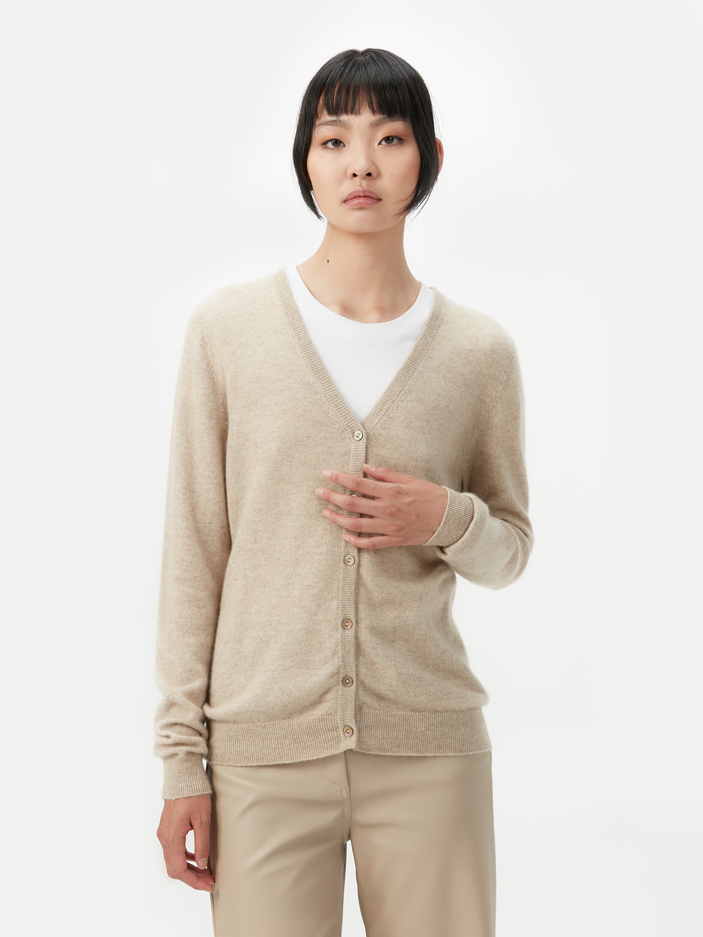 Women's Cashmere V-neck Button Cardigan Warm Grey - Gobi Cashmere