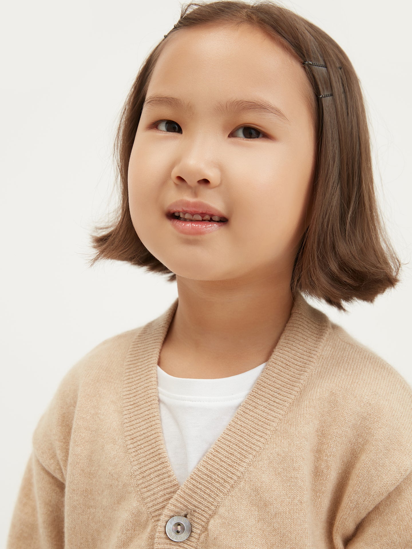 Kids Cashmere V-neck Cardigan Beige - Gobi Cashmere