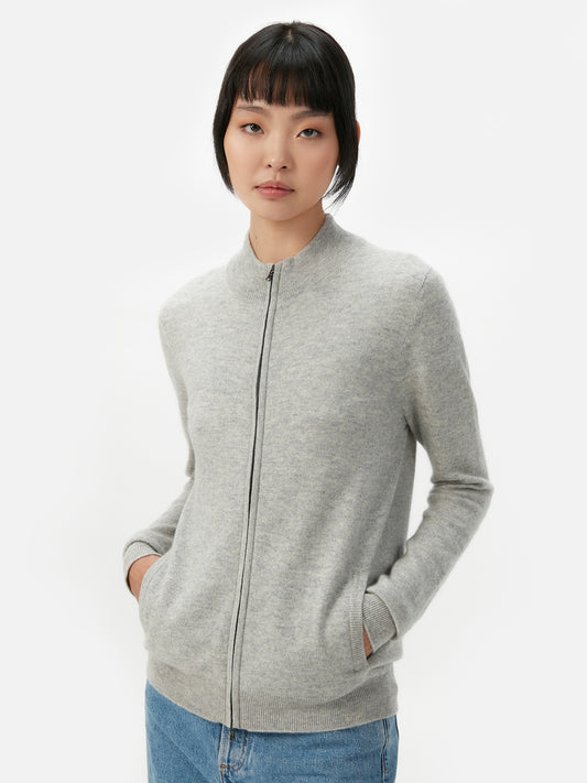 Women's Cashmere Full-Zip Cardigan Warm Grey - Gobi Cashmere