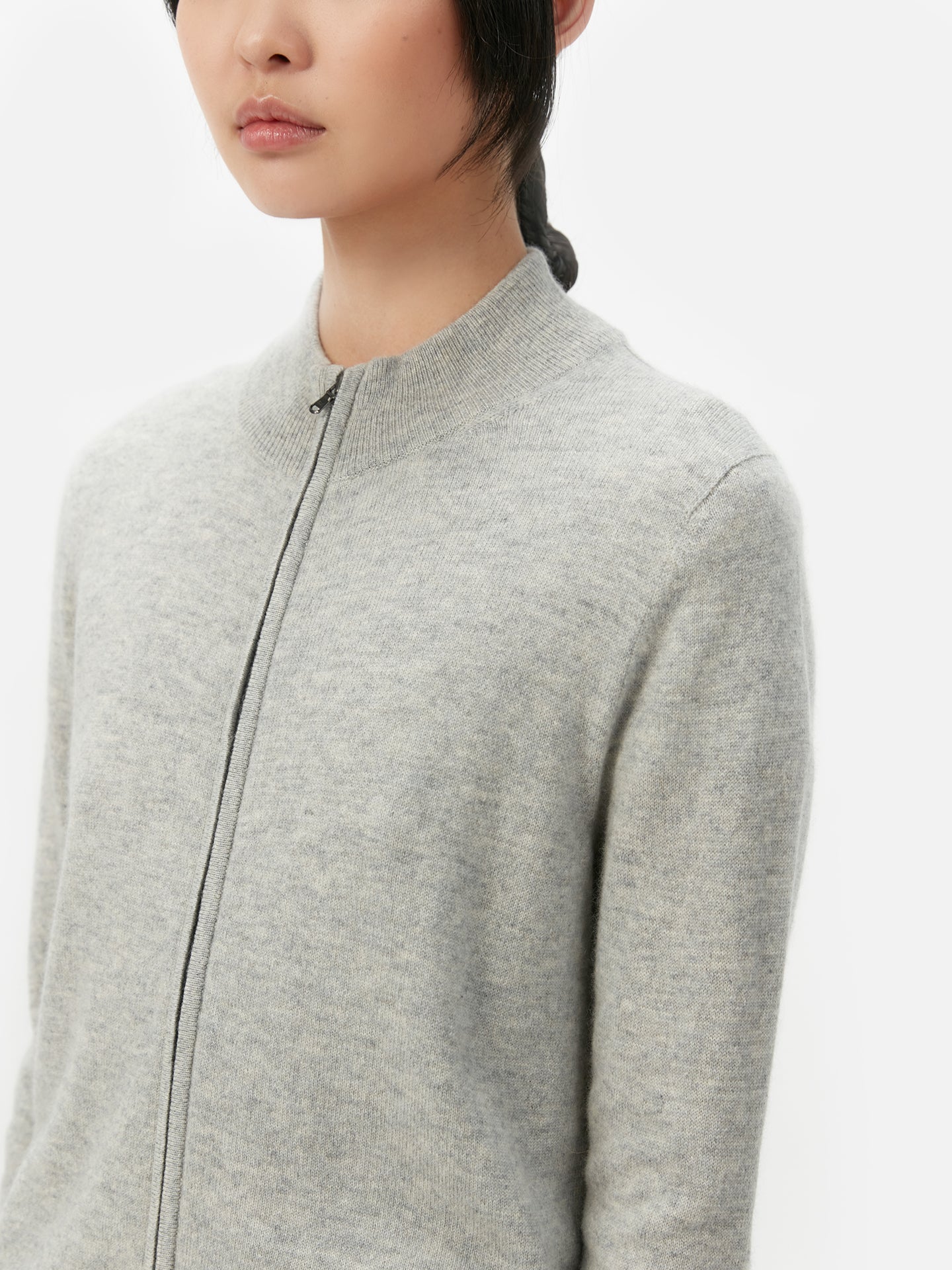 Women's Cashmere Full-Zip Cardigan Warm Grey - Gobi Cashmere