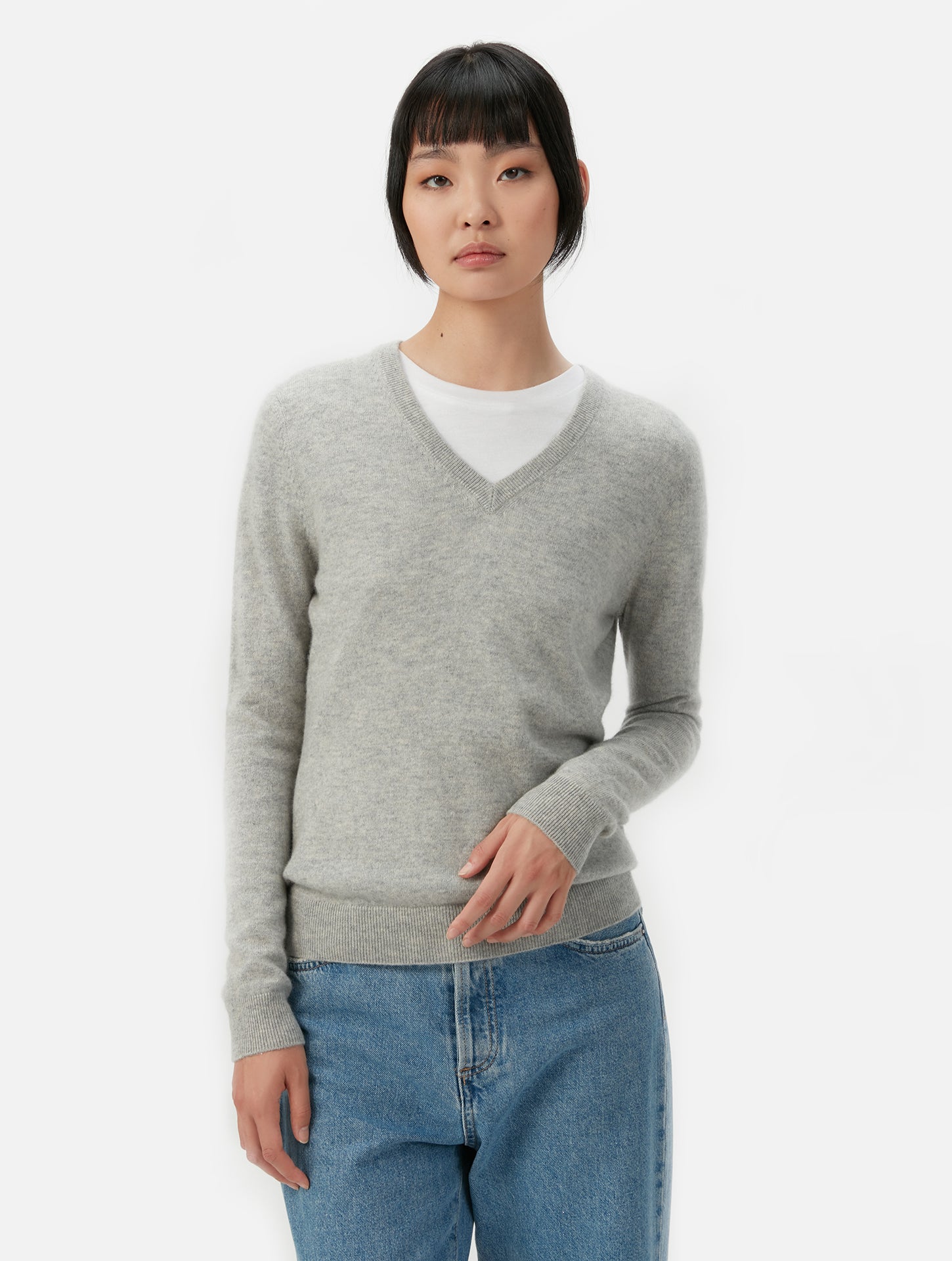 Women's Cashmere Basic V-Neck Sweater Dawn Blue - Gobi Cashmere