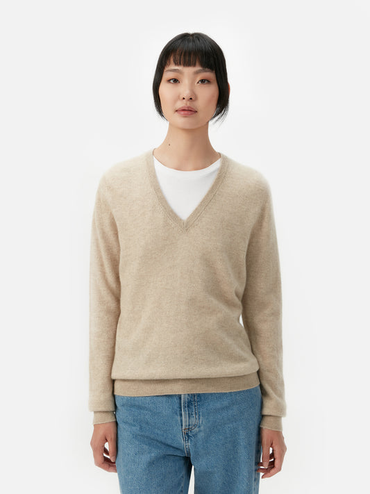 Women's Cashmere V-Neck Sweater Warm Grey - Gobi Cashmere