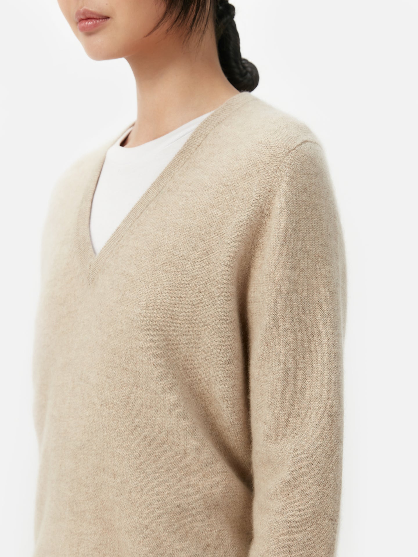 Women's Cashmere V-Neck Sweater Warm Grey - Gobi Cashmere