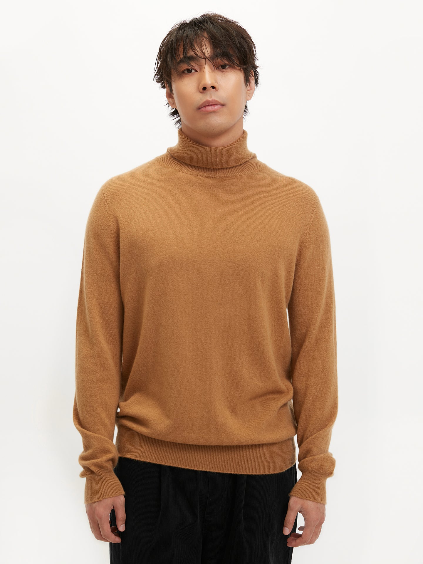 Men's Cashmere Basic Turtle Neck Sweater Almond - Gobi Cashmere