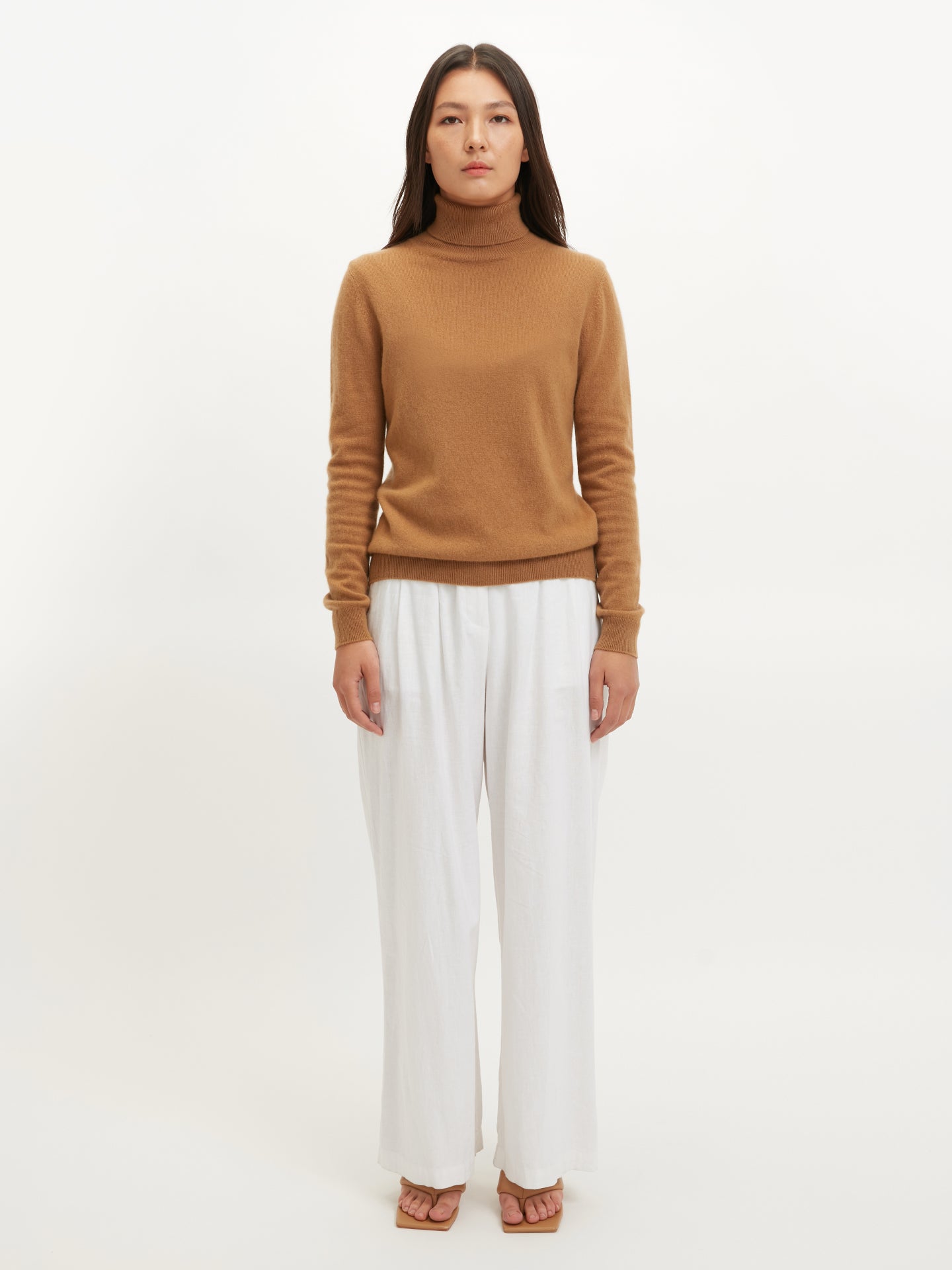 Women's Cashmere Basic Turtle Neck Sweater Almond - Gobi Cashmere